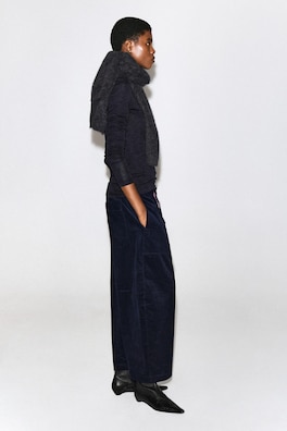 CORDUROY BARREL-LEG DRAWSTRING PANTS — NAVY 4