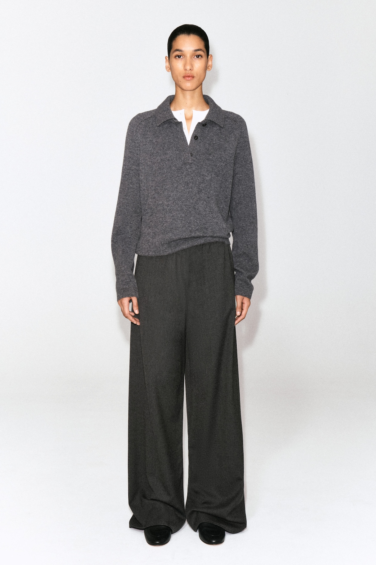 MERINO WOOL POLO SHIRT — GREY MÉLANGE