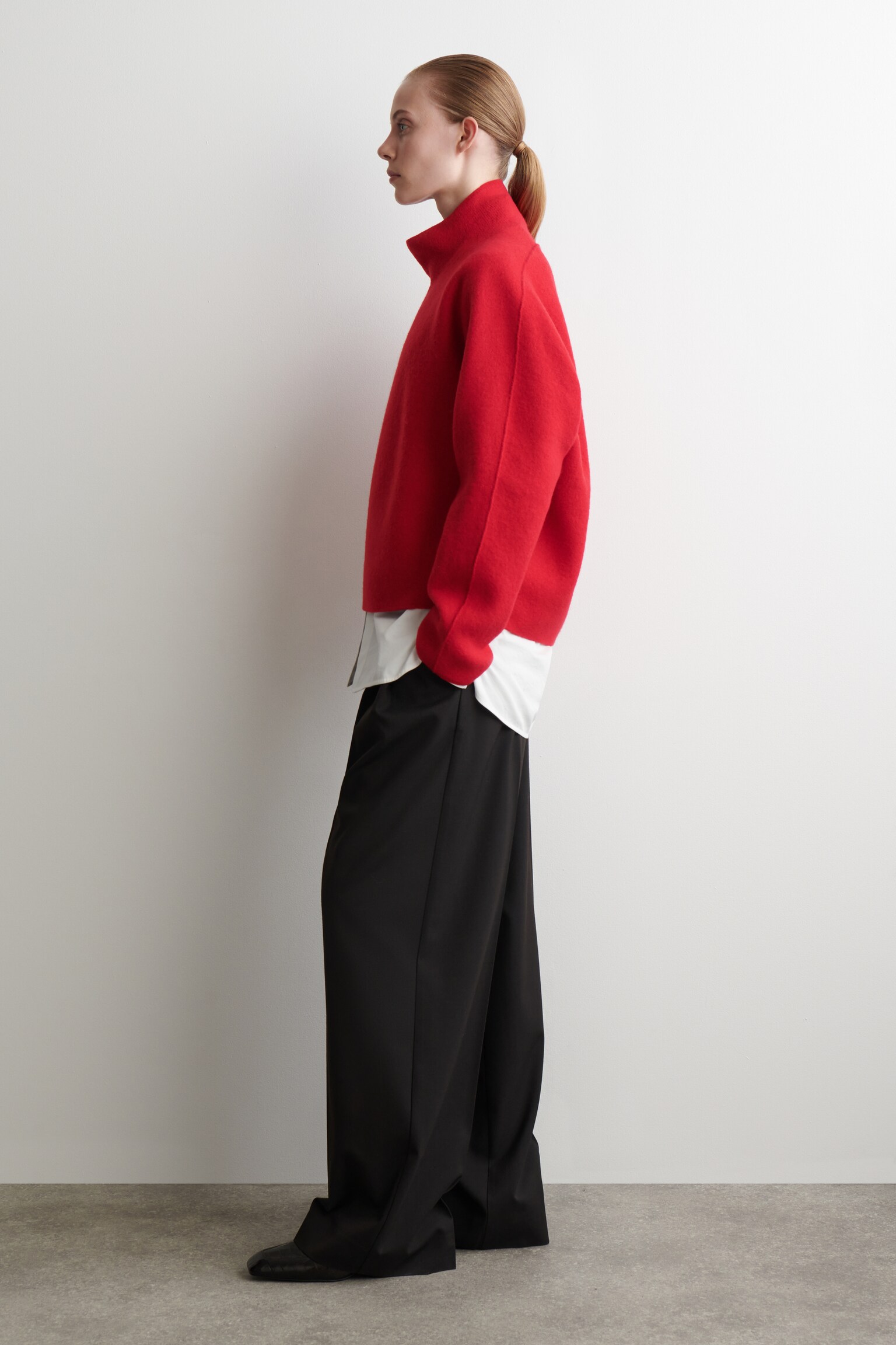 PULL À COL CHEMINÉE EN LAINE BOUILLIE - ROUGE/BEIGE/NOIR - 3