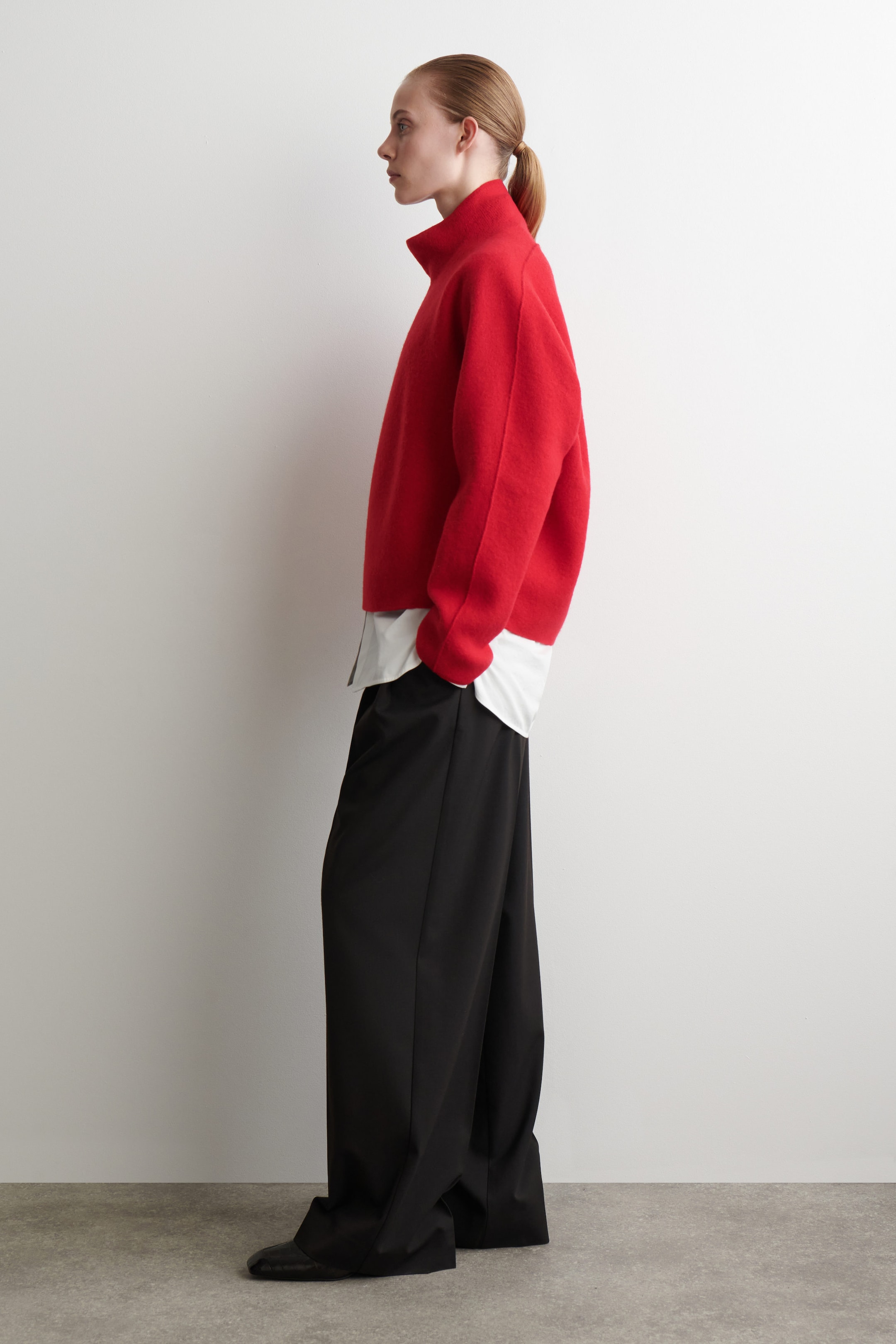 BOILED-WOOL FUNNEL-NECK SWEATER
