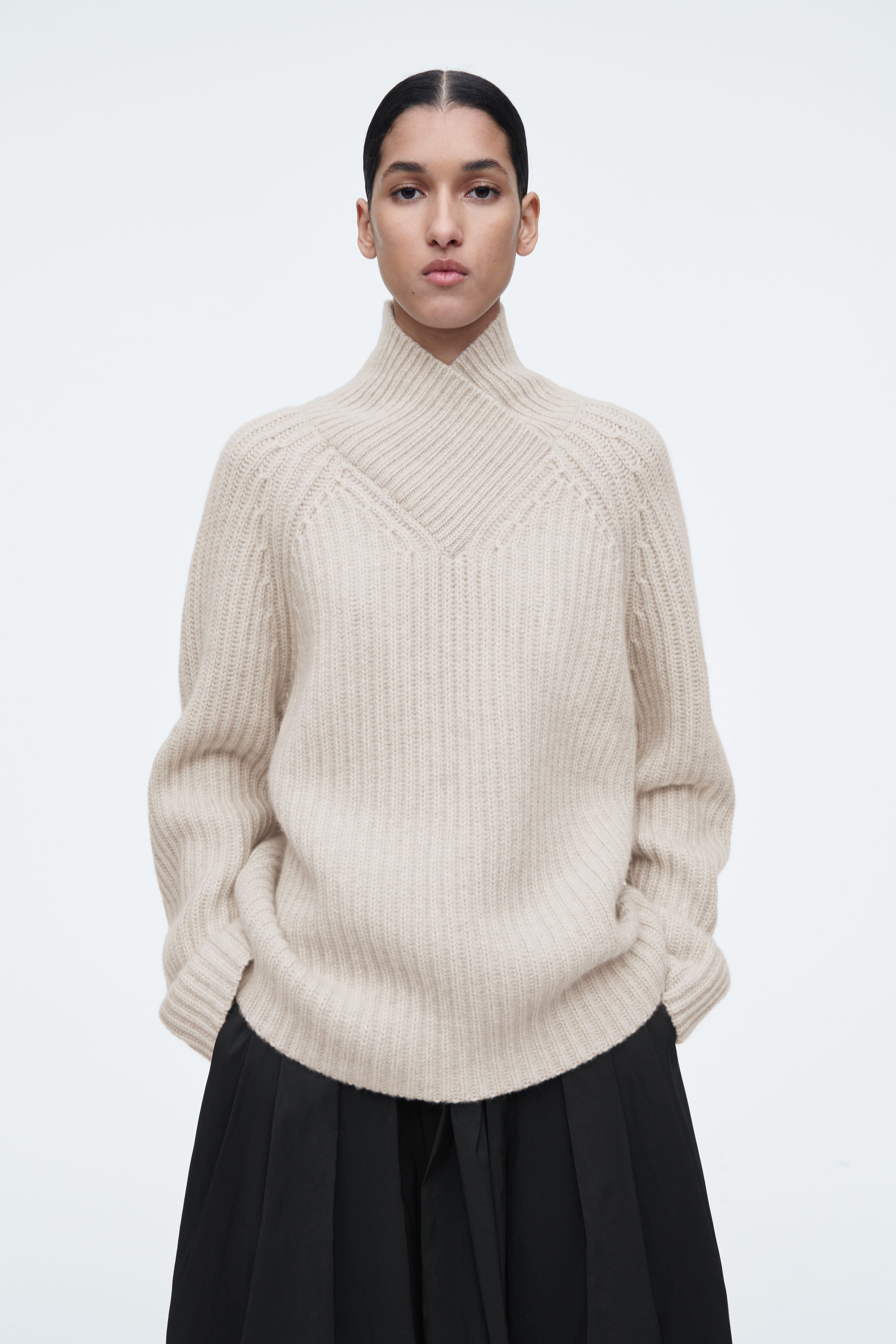 最終価格！【完売品】 mylan Eco Cashmere Knit Hood Cashmere High Neck Border Knit Top | Sky / Green – MYLAN
