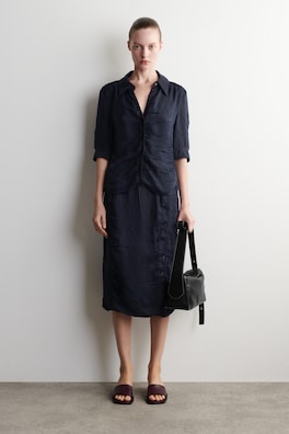 GATHERED CRINKLED SHIRT — NAVY 2