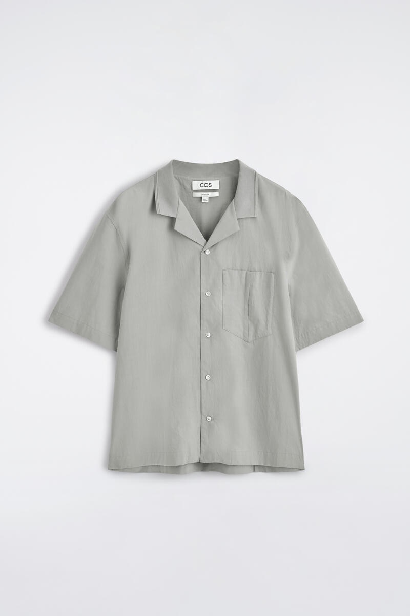 Camp-Collar Cotton Shirt in Gray