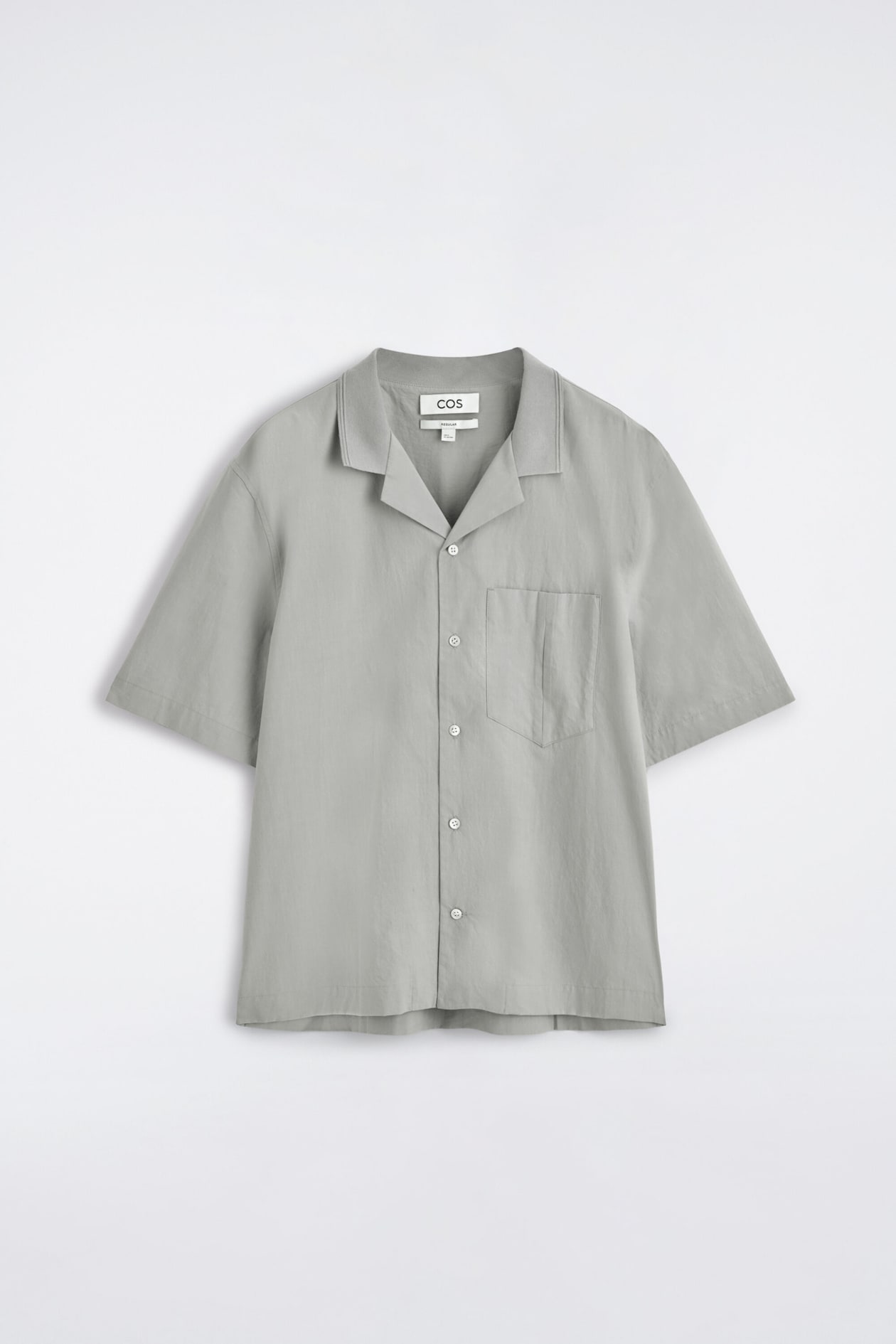 CAMP-COLLAR COTTON SHIRT — LIGHT GRAY