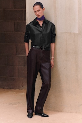 LEATHER STRAIGHT-LEG PANTS — BORDEAUX 8