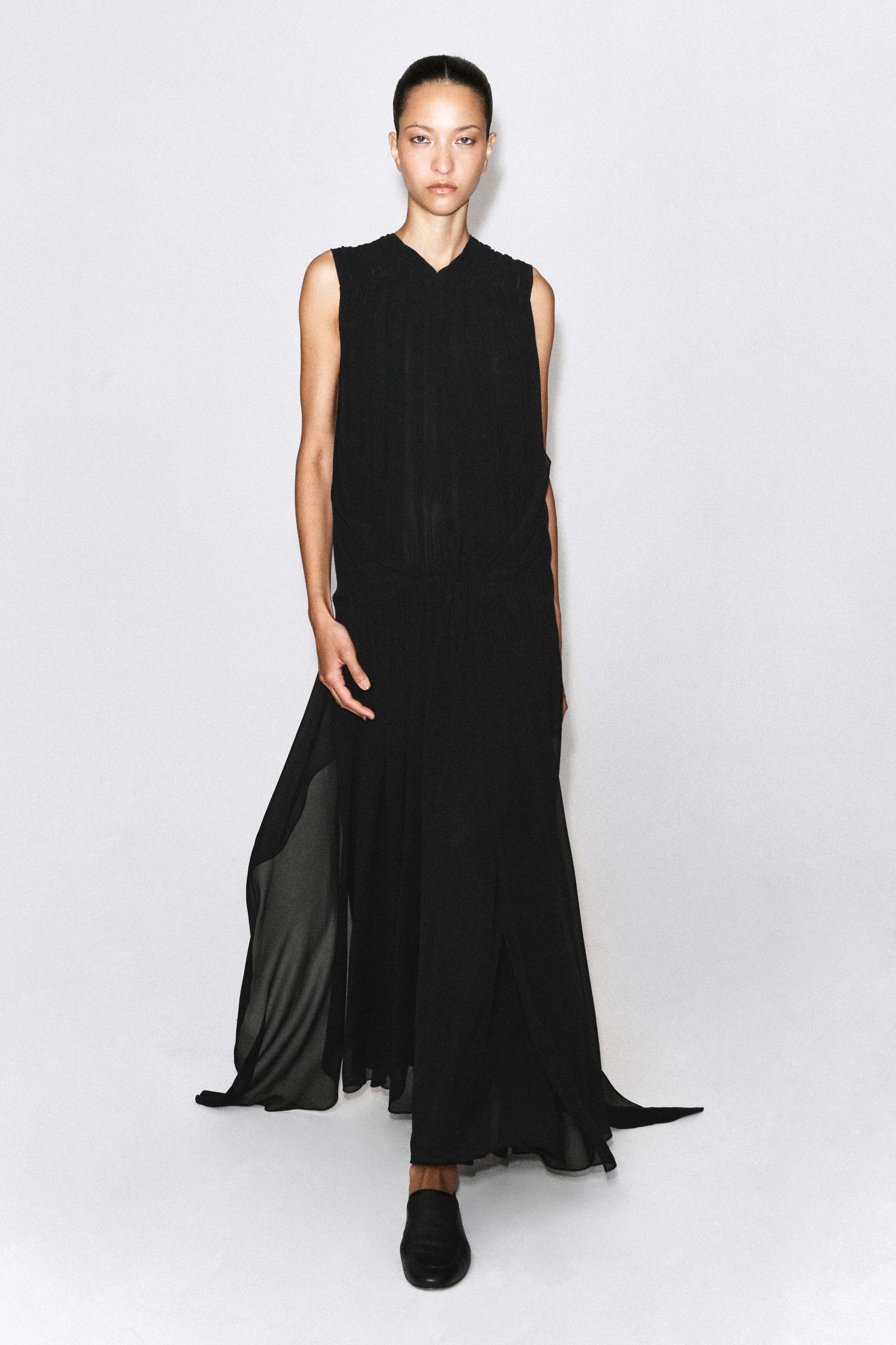 cos gathered a line wrap dress DRAPED CHIFFON MAXI - CARBON Orange dress Women's size:16 420 halter flowy dress ROSELANI Relaxed fit
