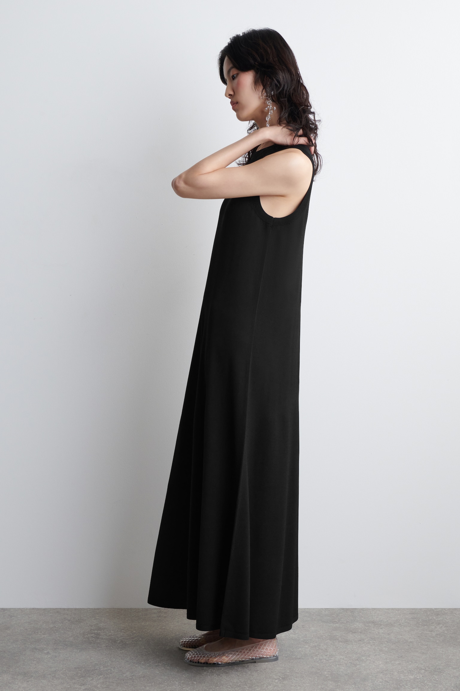 ROBE MIDI SANS MANCHES EN MAILLE - NOIR/ROUGE PROFOND - 3