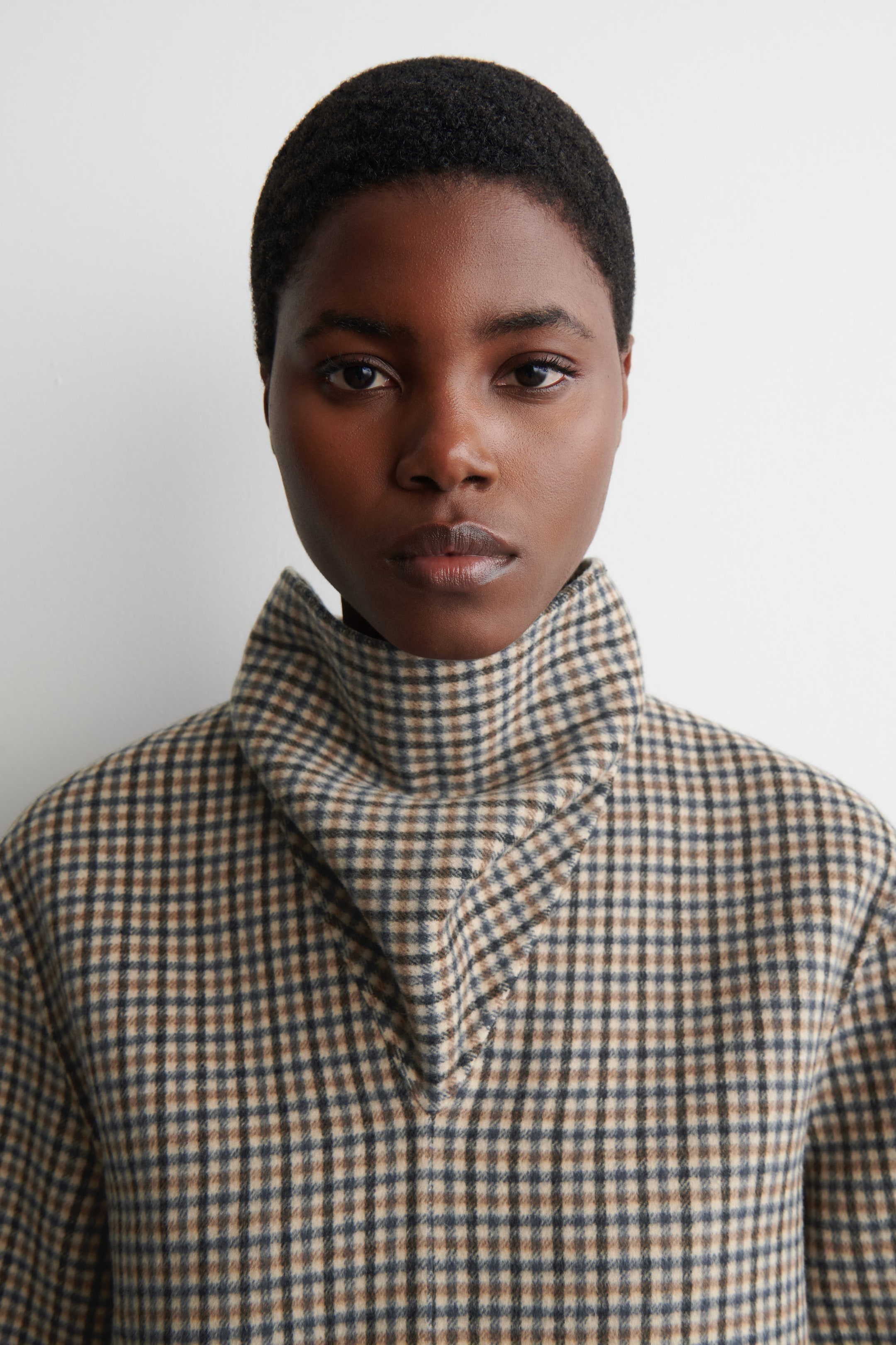 CHECKED DOUBLE-FACED WOOL SCARF BLOUSE