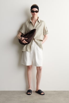 FOLDED-SLEEVE LINEN SHIRT — BEIGE 2