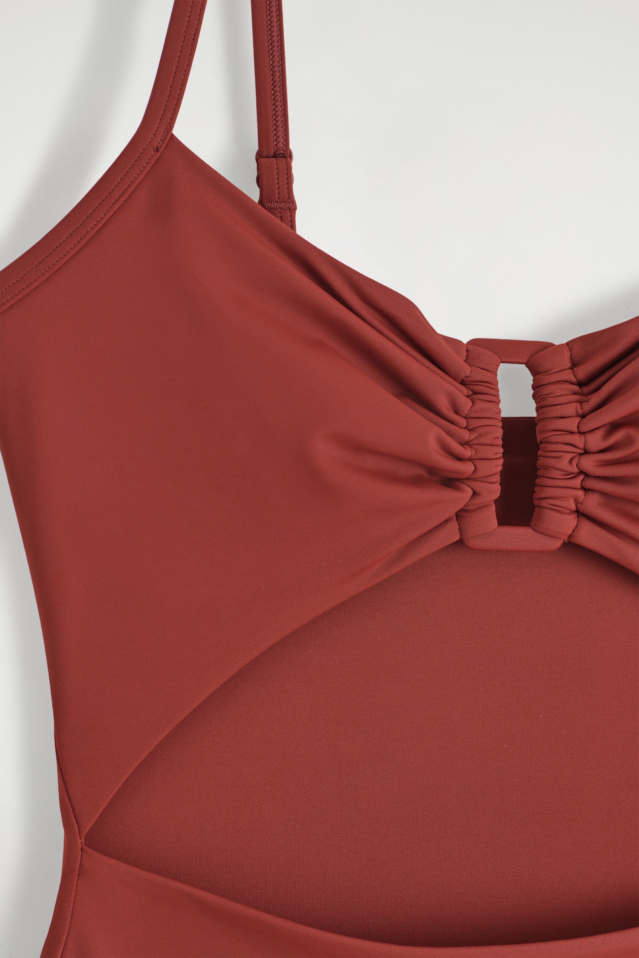 GATHERED CUTOUT SWIMSUIT — RUST RED