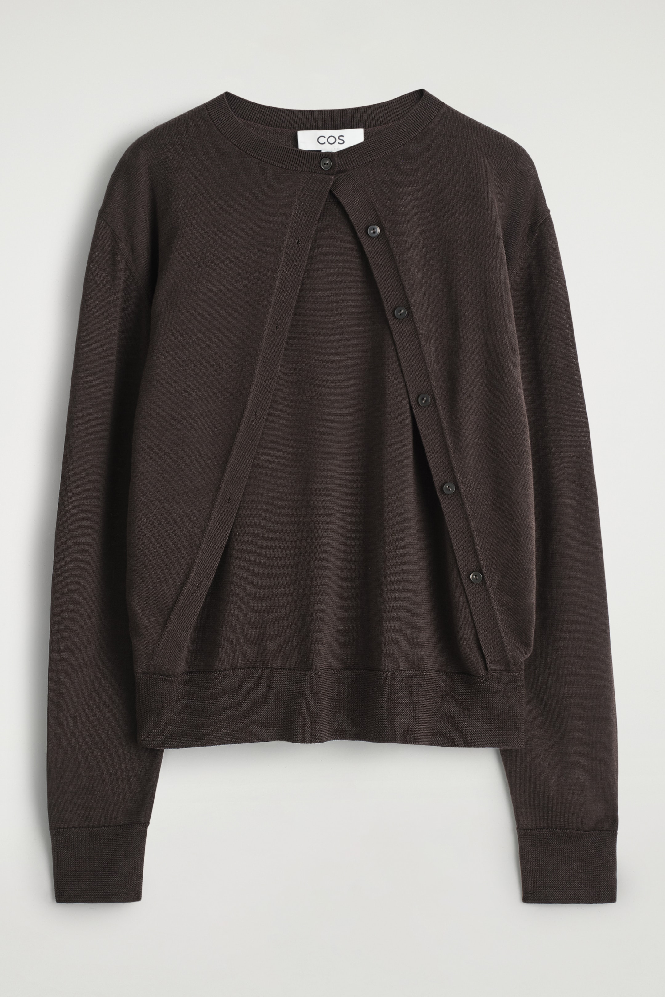 Visualizza immagine più grande: CARDIGAN IN LANA MERINO EFFETTO SOVRAPPOSTO - MARRONE SCURO - DONNA | H&M IT 7