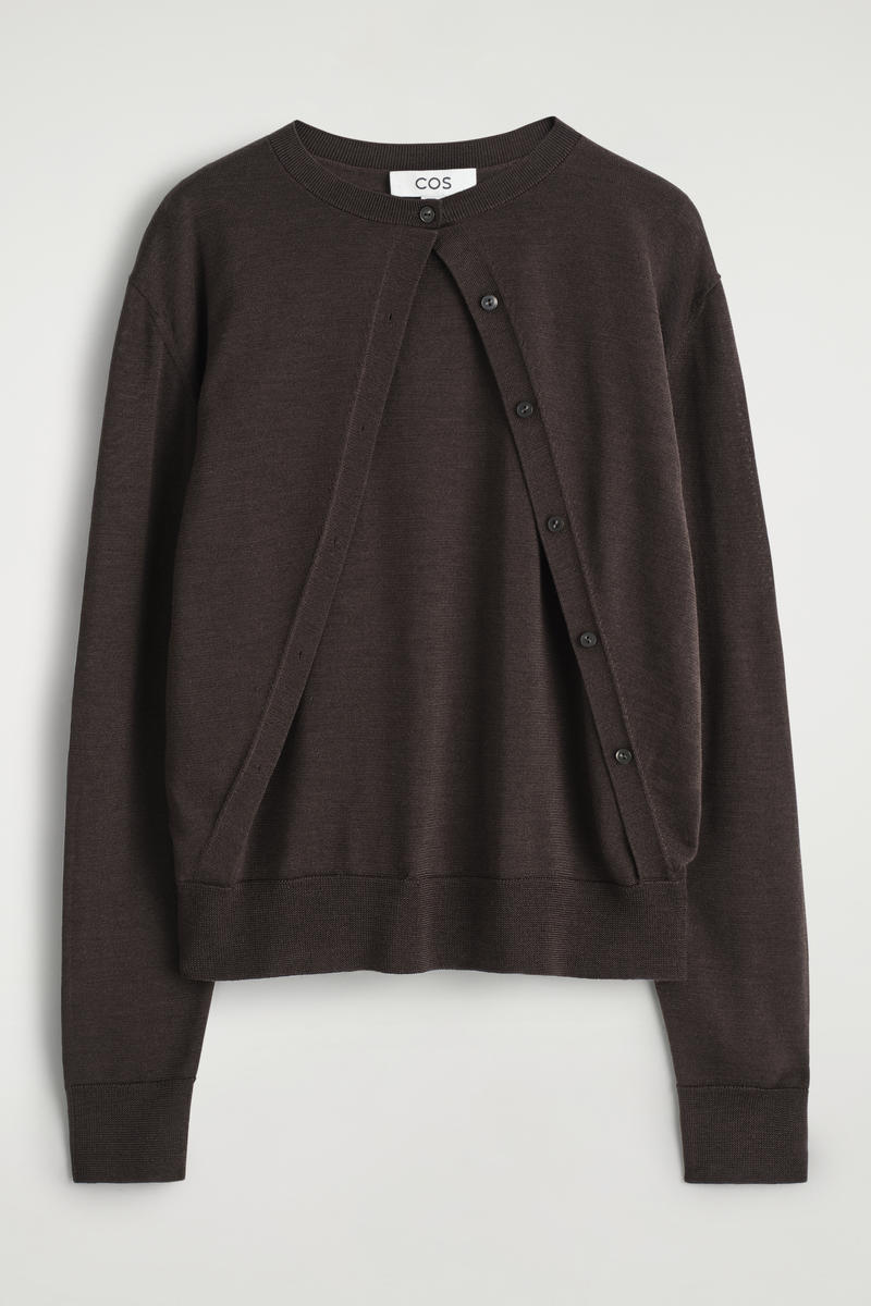 Cos Layered Merino Wool Cardigan In Brown