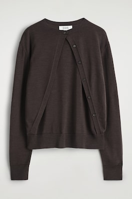 LAYERED MERINO WOOL CARDIGAN — DARK BROWN 3