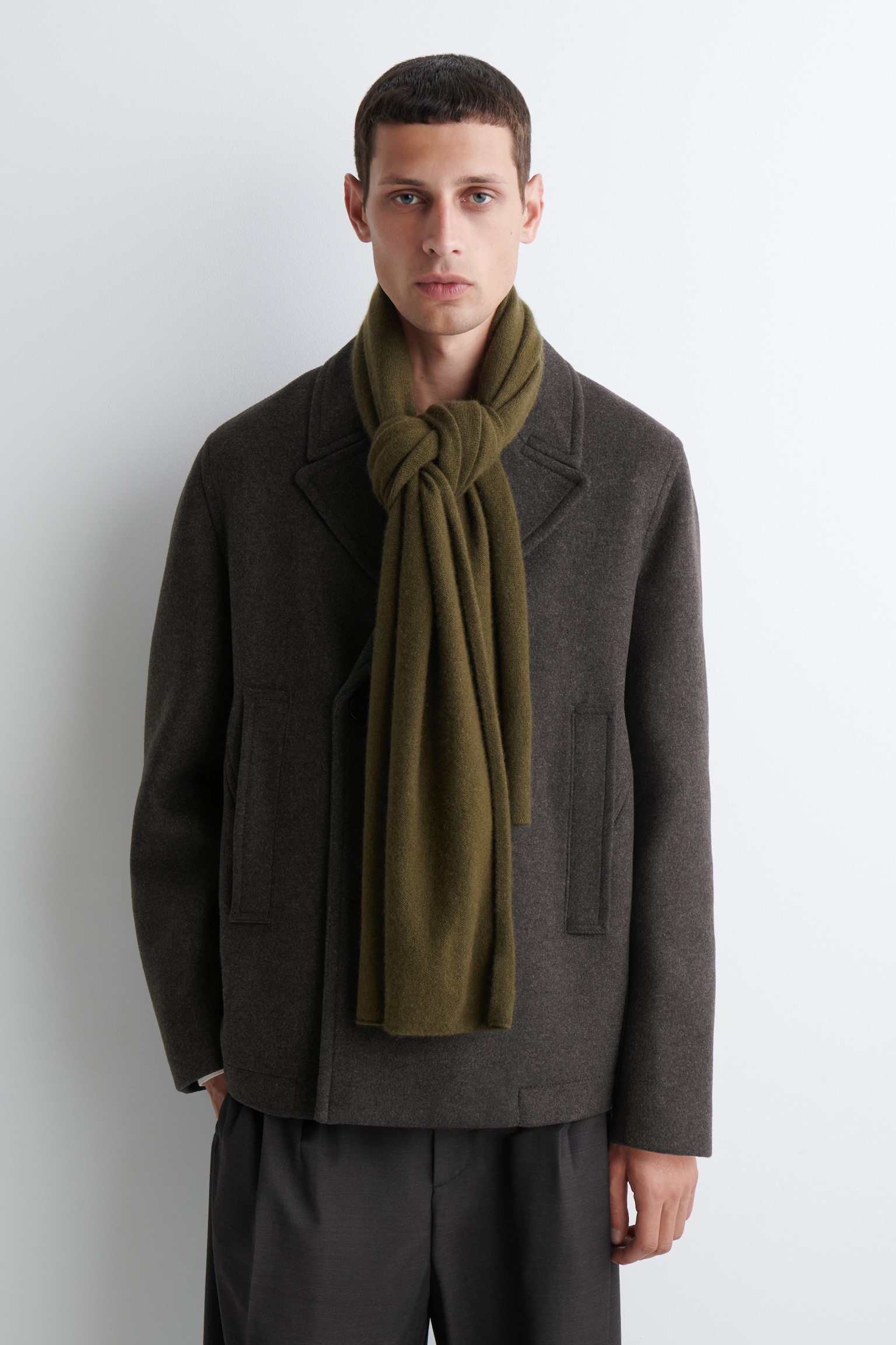 CASHMERE SCARF - OLIVE GREEN/DARK GREY/BLACK - 8