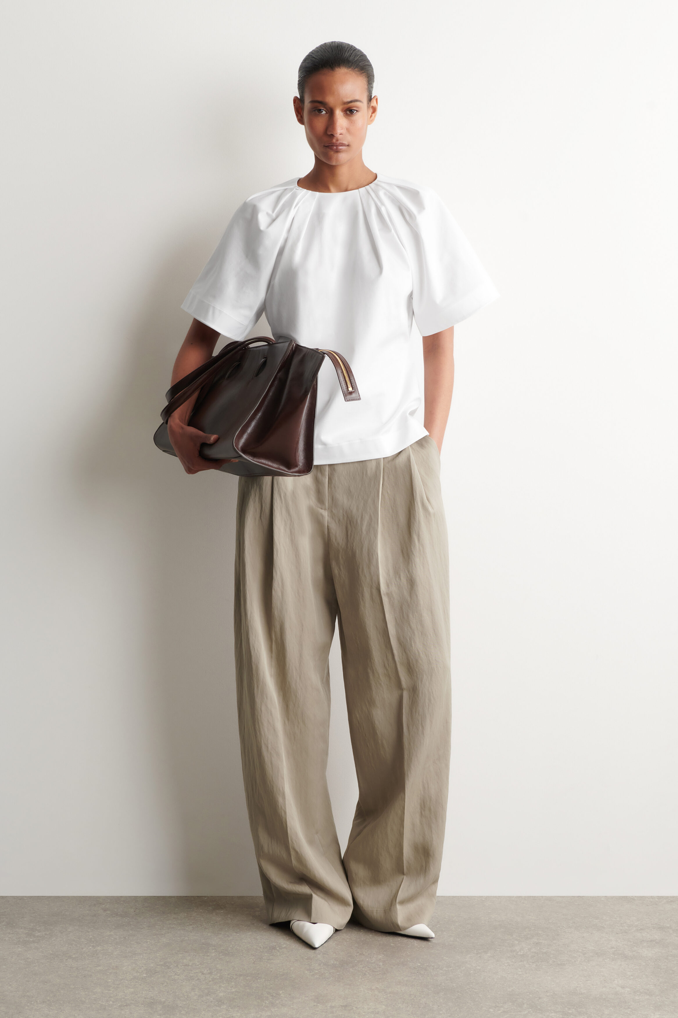 GATHERED SHORT-SLEEVED COTTON TOP - WHITE | COS US