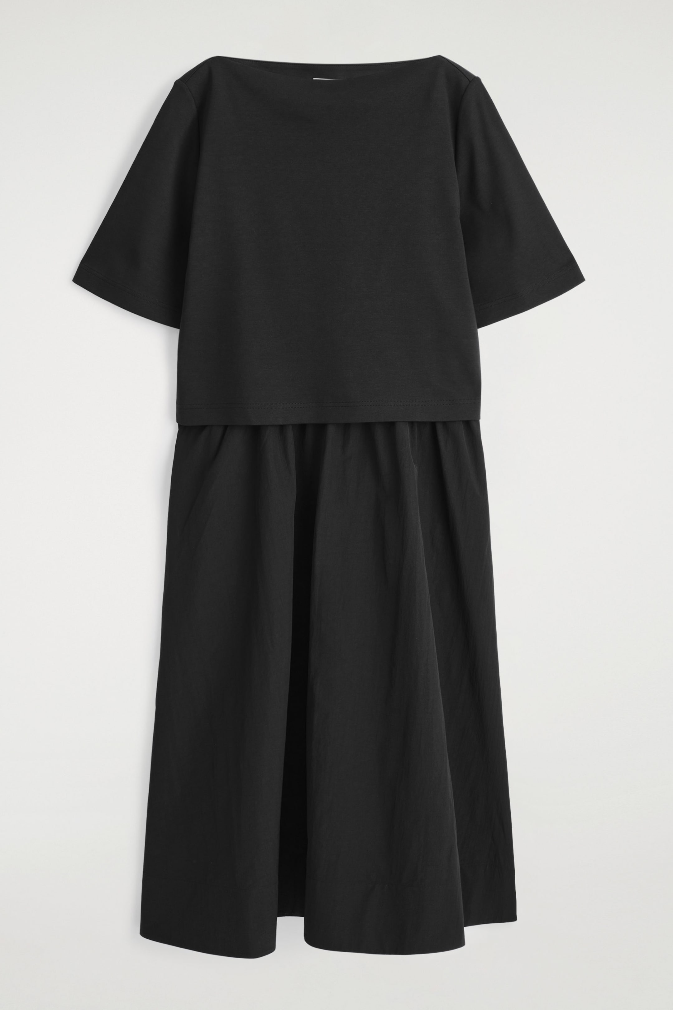 LAYERED BOAT-NECK MIDI DRESS