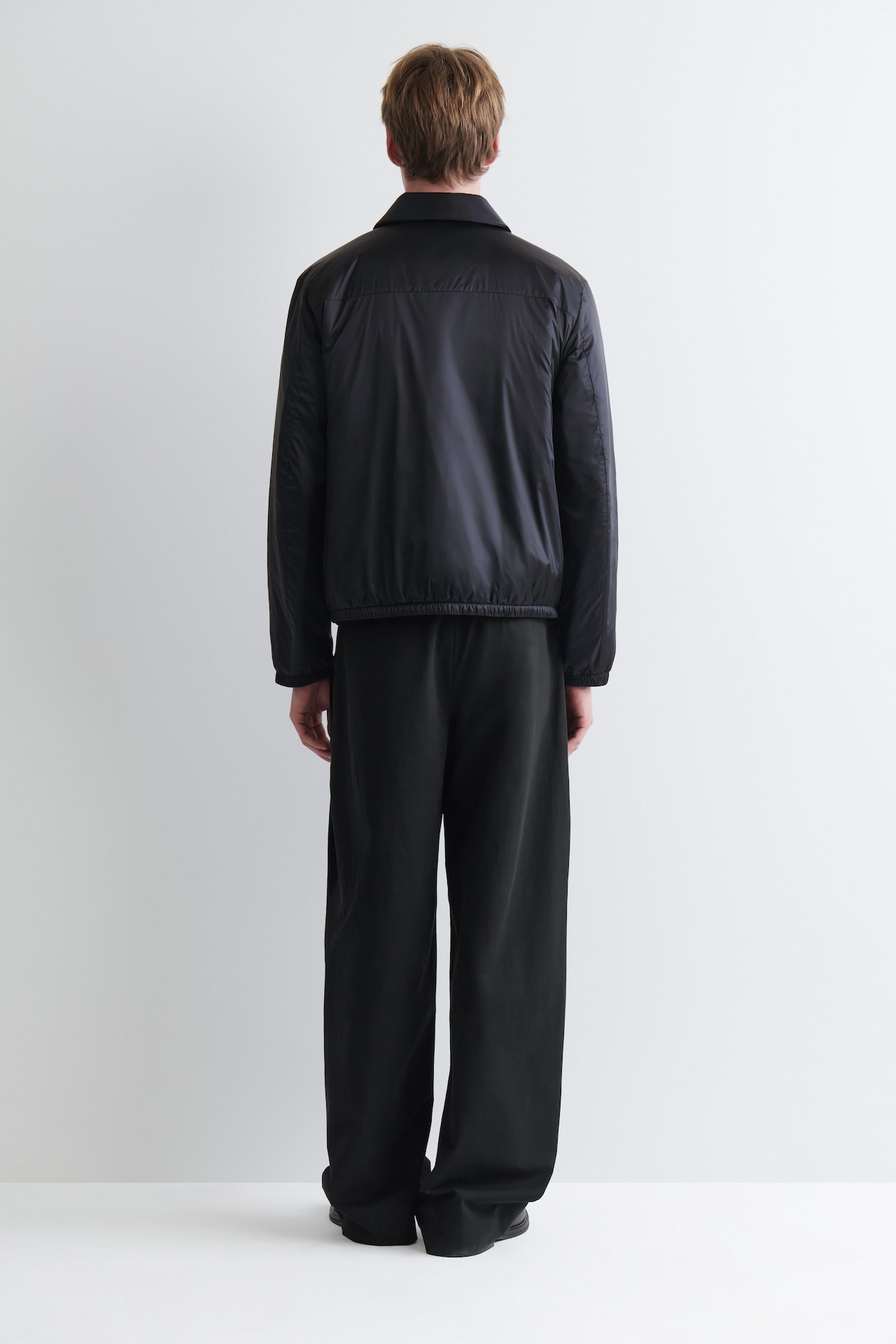 PADDED NYLON ZIP-UP BOMBER JACKET — NAVY