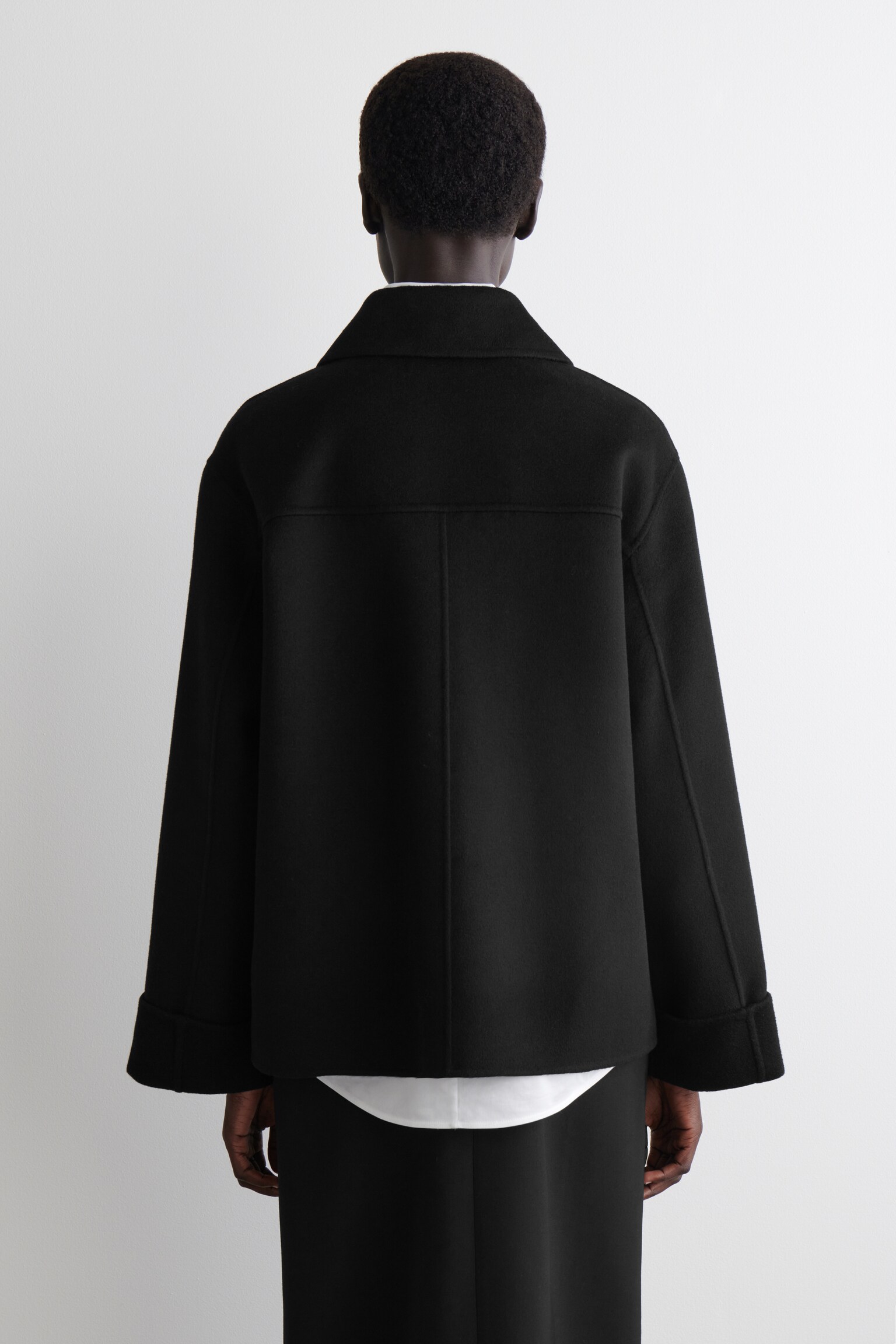 DOUBLE-FACED WOOL SHORT JACKET - BLACK/DARK BROWN - 7