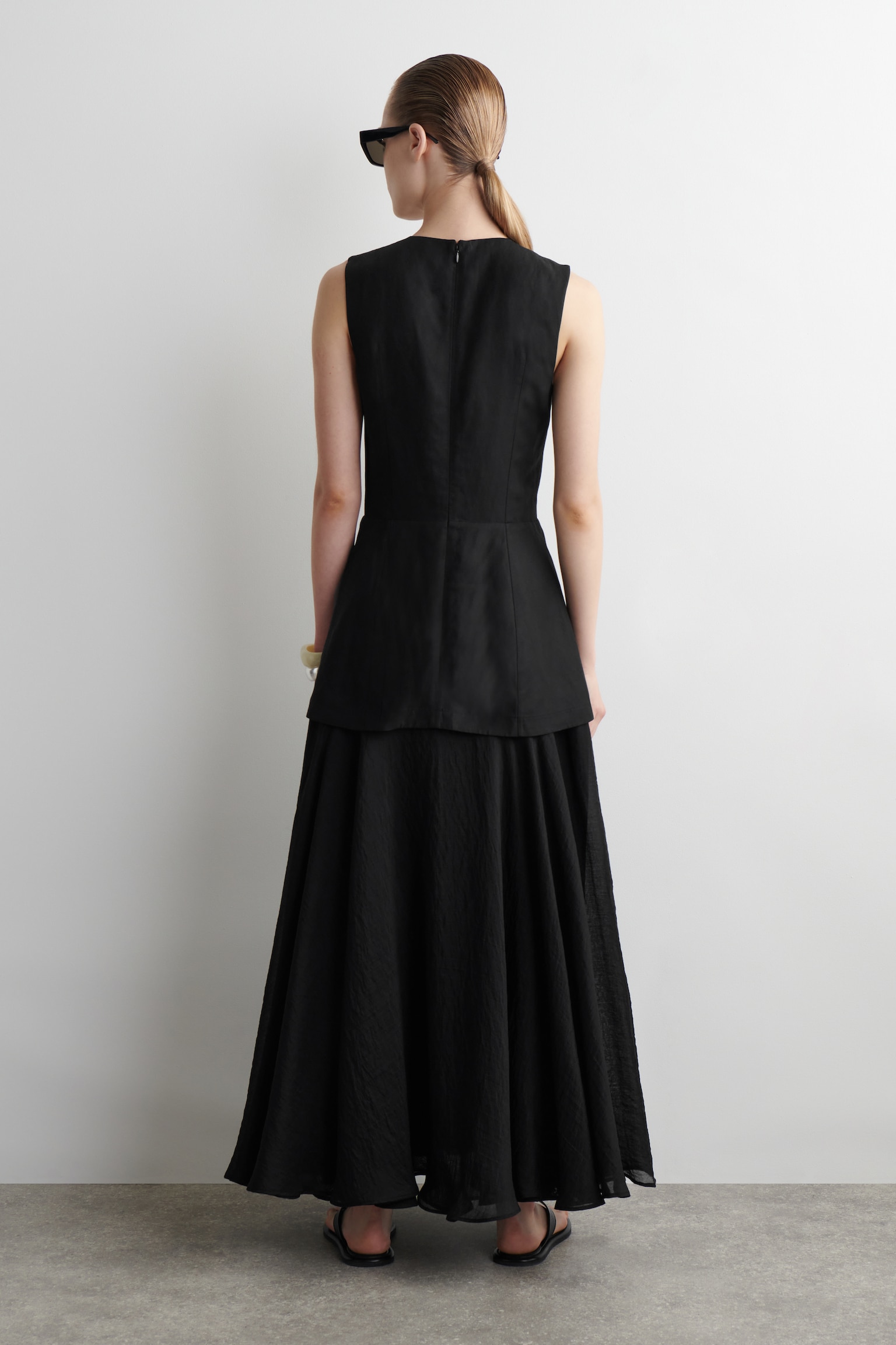 VESTIDO MIDI SUPERPUESTO CON PEPLUM - NEGRO/ROSA CLARO - 4