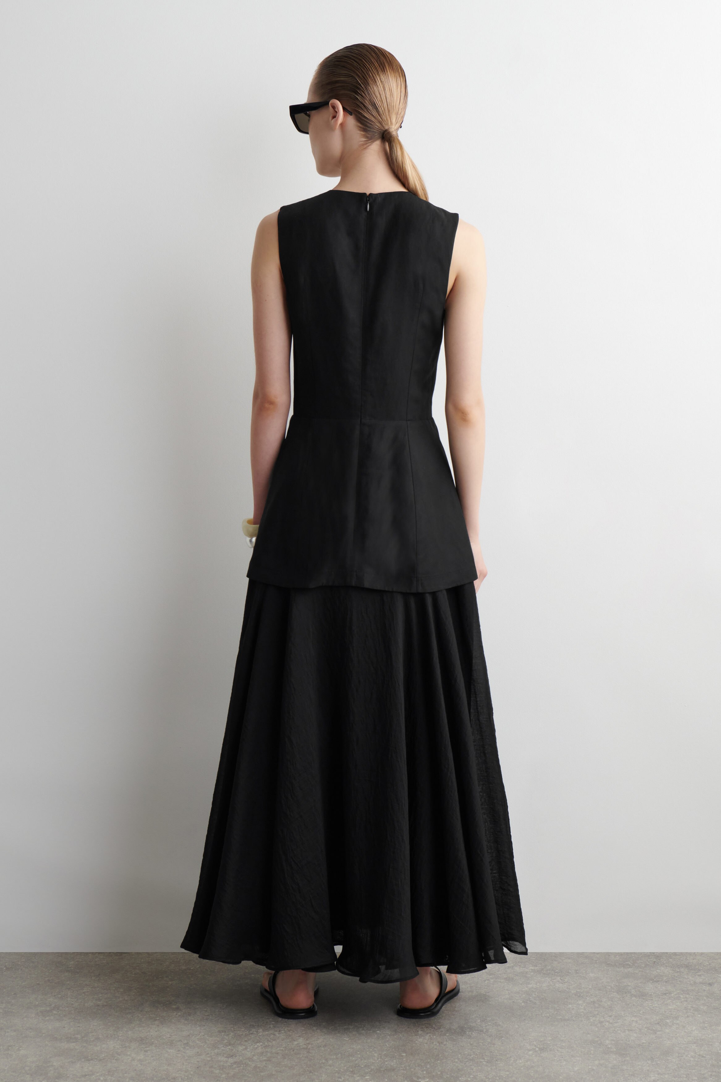 LAYERED PEPLUM MIDI DRESS - BLACK | COS