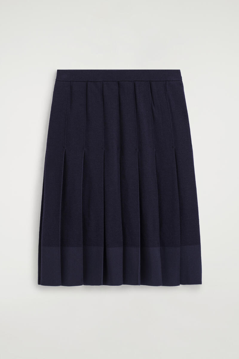 Pleated Merino Wool Midi Skirt