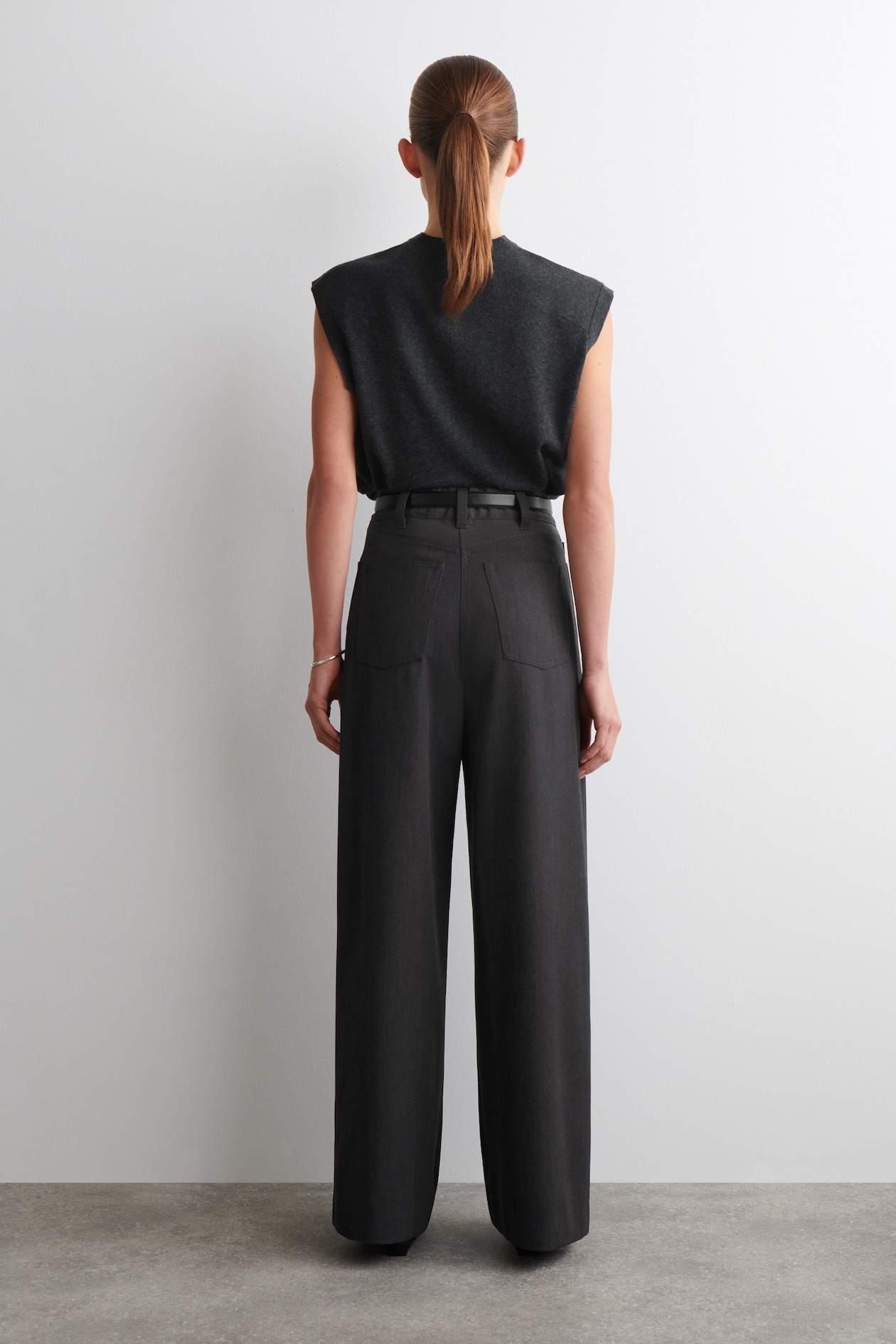 REGULAR WOOL-BLEND WIDE-LEG PANTS — BLACK