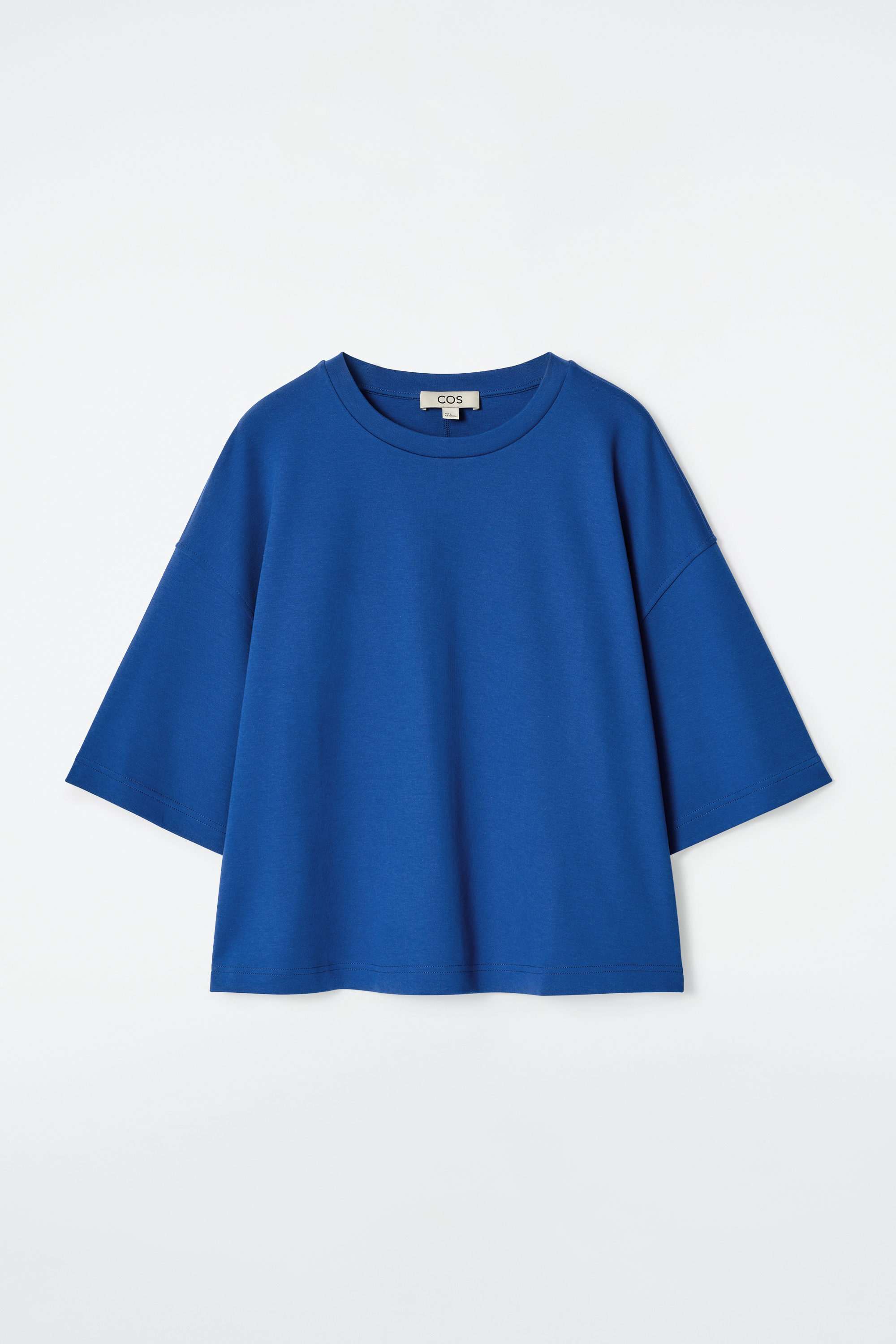 Tシャツ・カットソー PLAIN Oversized Blue Shirt in Cotton Woman JUNING Womens Short Sleeve T-Shirts Casual Summer Round Neck