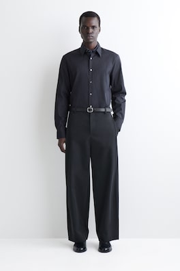 SLIM TAILORED COTTON-POPLIN SHIRT — NAVY / PINSTRIPED 2