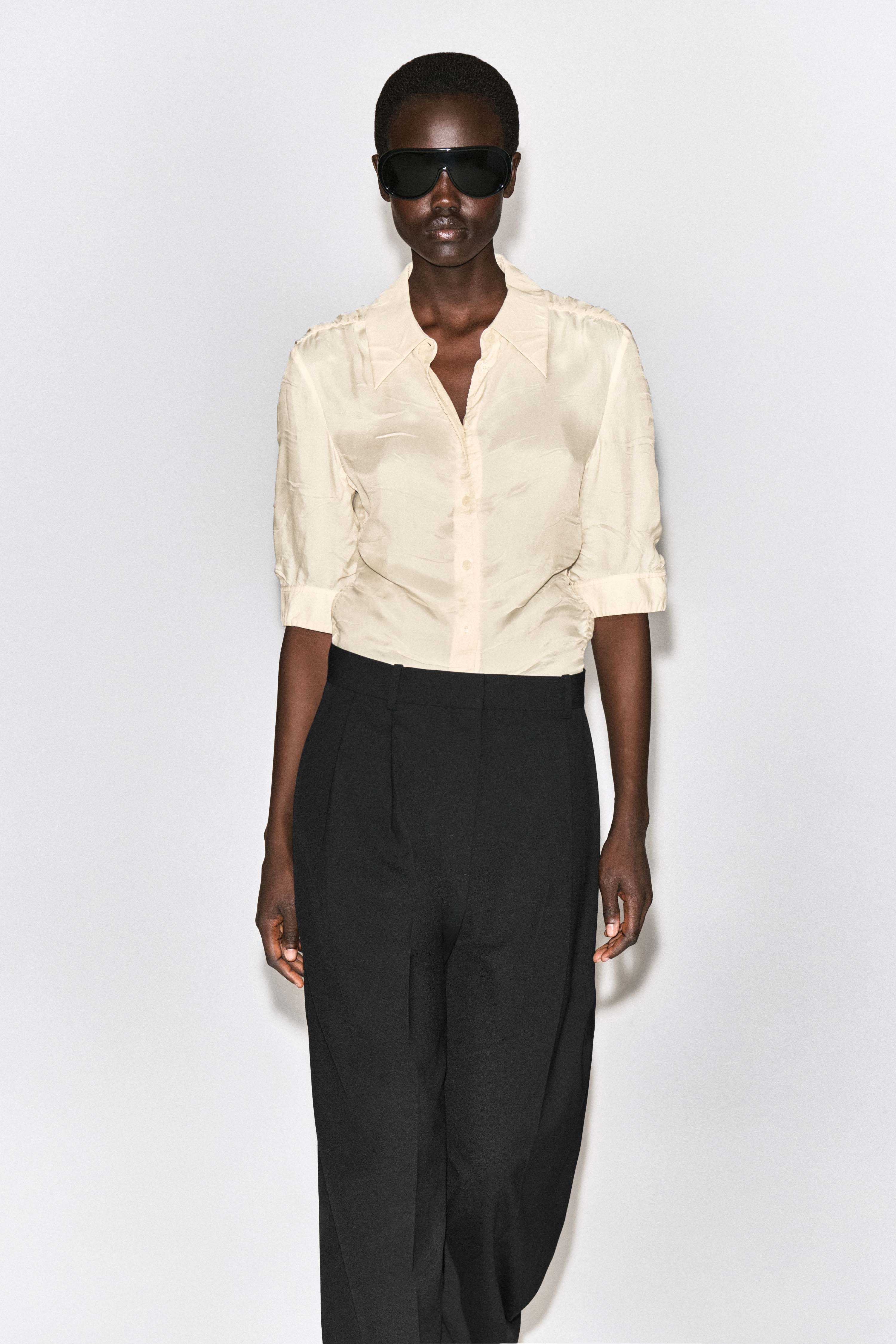 GATHERED CRINKLED SHIRT - MARFIM/AZUL-MARINHO/Castanho