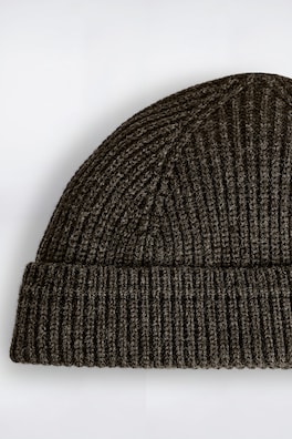 RIBBED WOOL-COTTON FISHERMAN BEANIE — CHARCOAL MÉLANGE 3