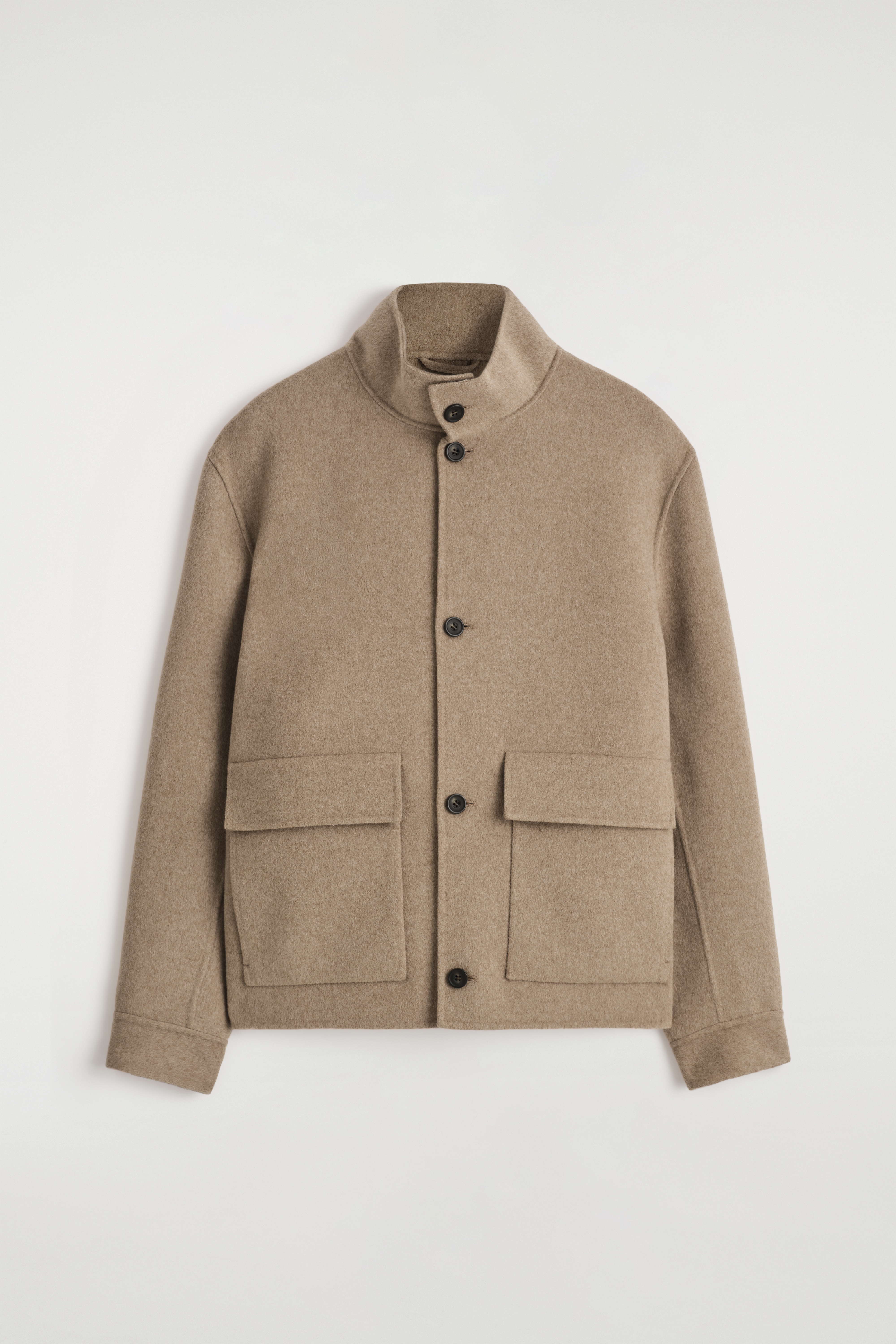 DOUBLE-FACED WOOL FUNNEL NECK JACKET - CAMEL