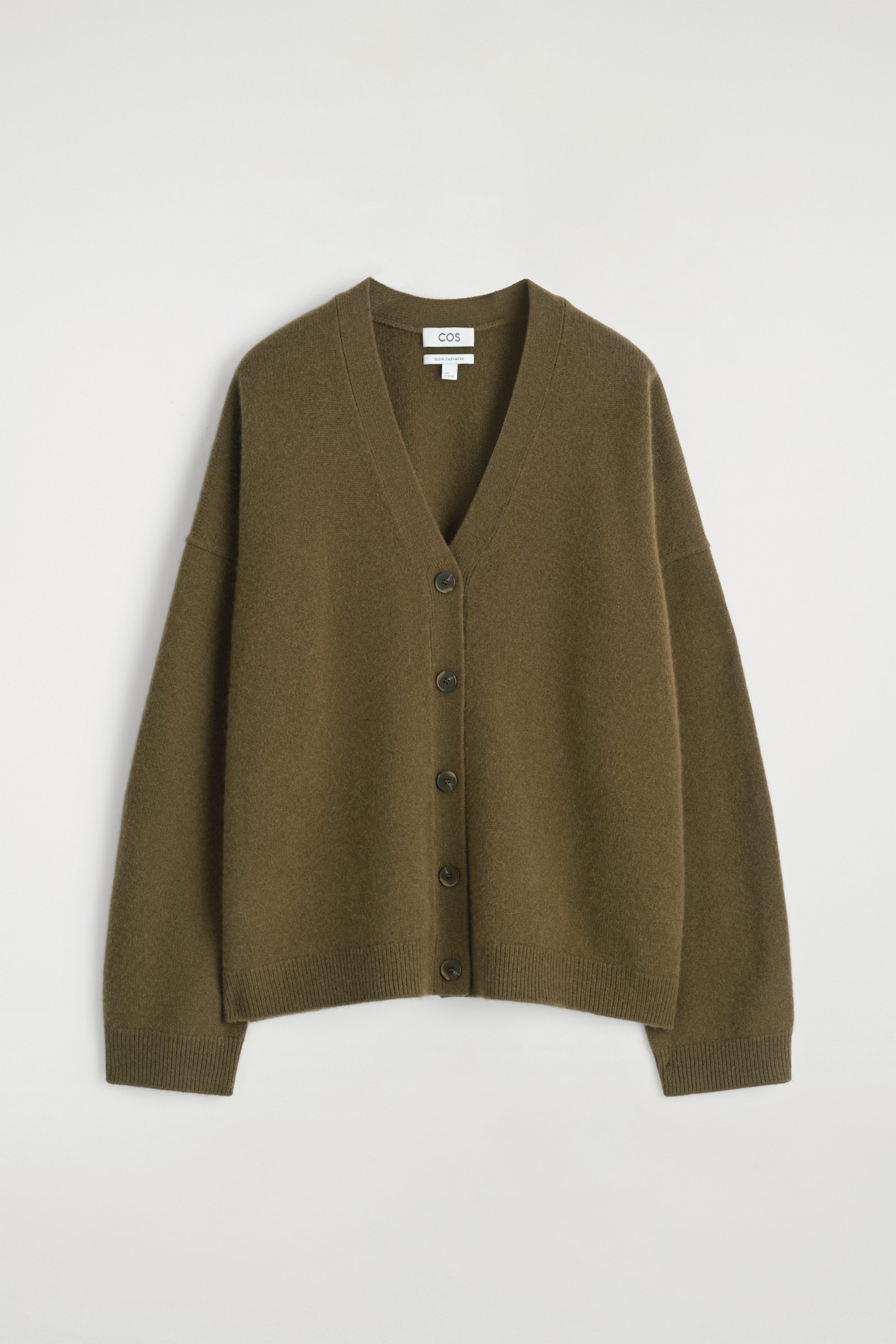 PURE CASHMERE V-NECK CARDIGAN — DARK KHAKI