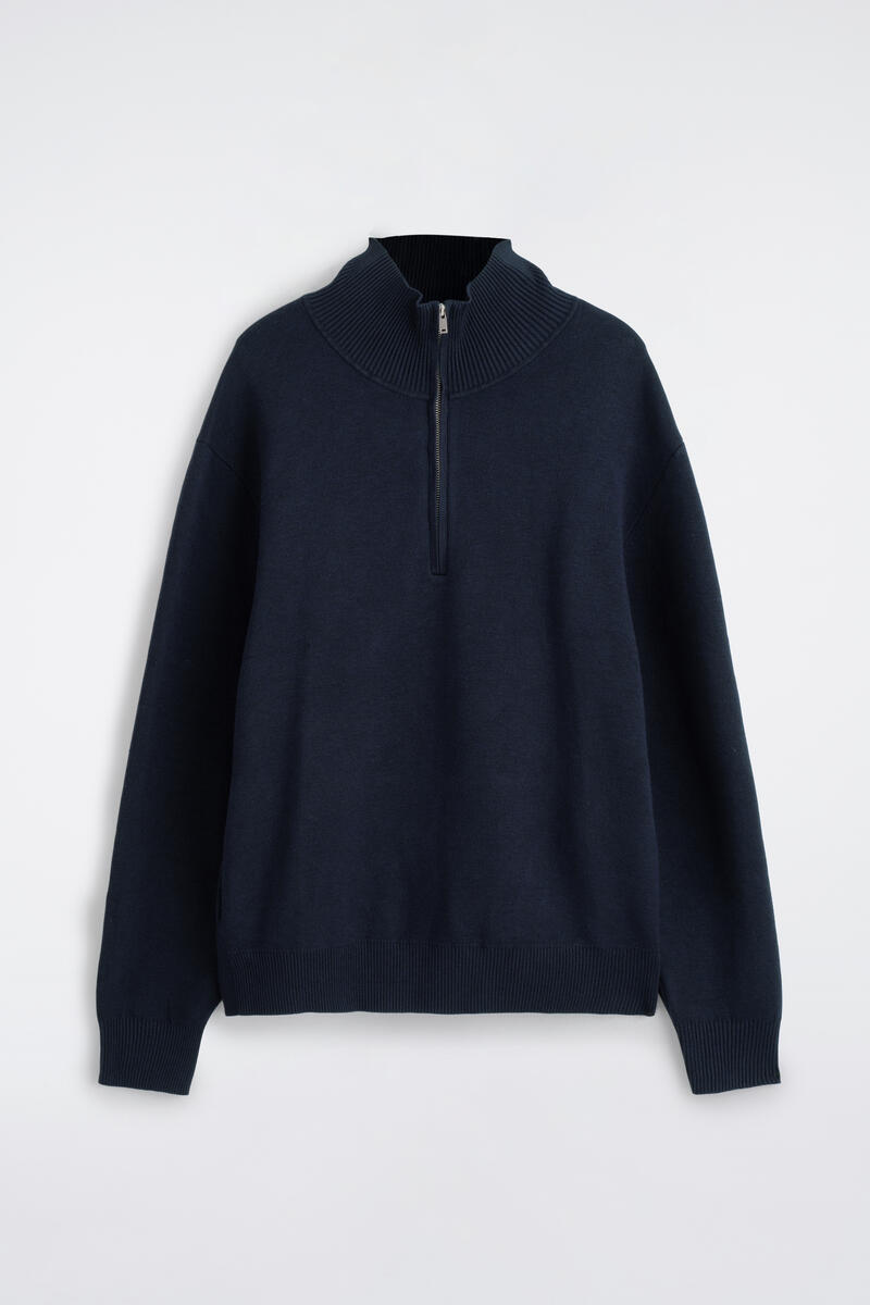 Double-Faced Knitted Half-Zip Sweater