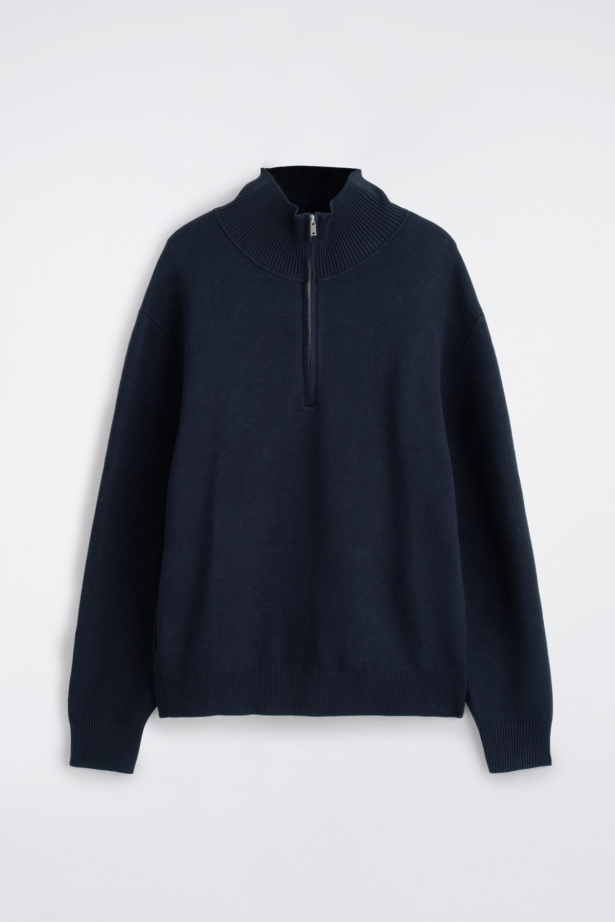 DOUBLE-FACED KNITTED HALF-ZIP JUMPER — NAVY