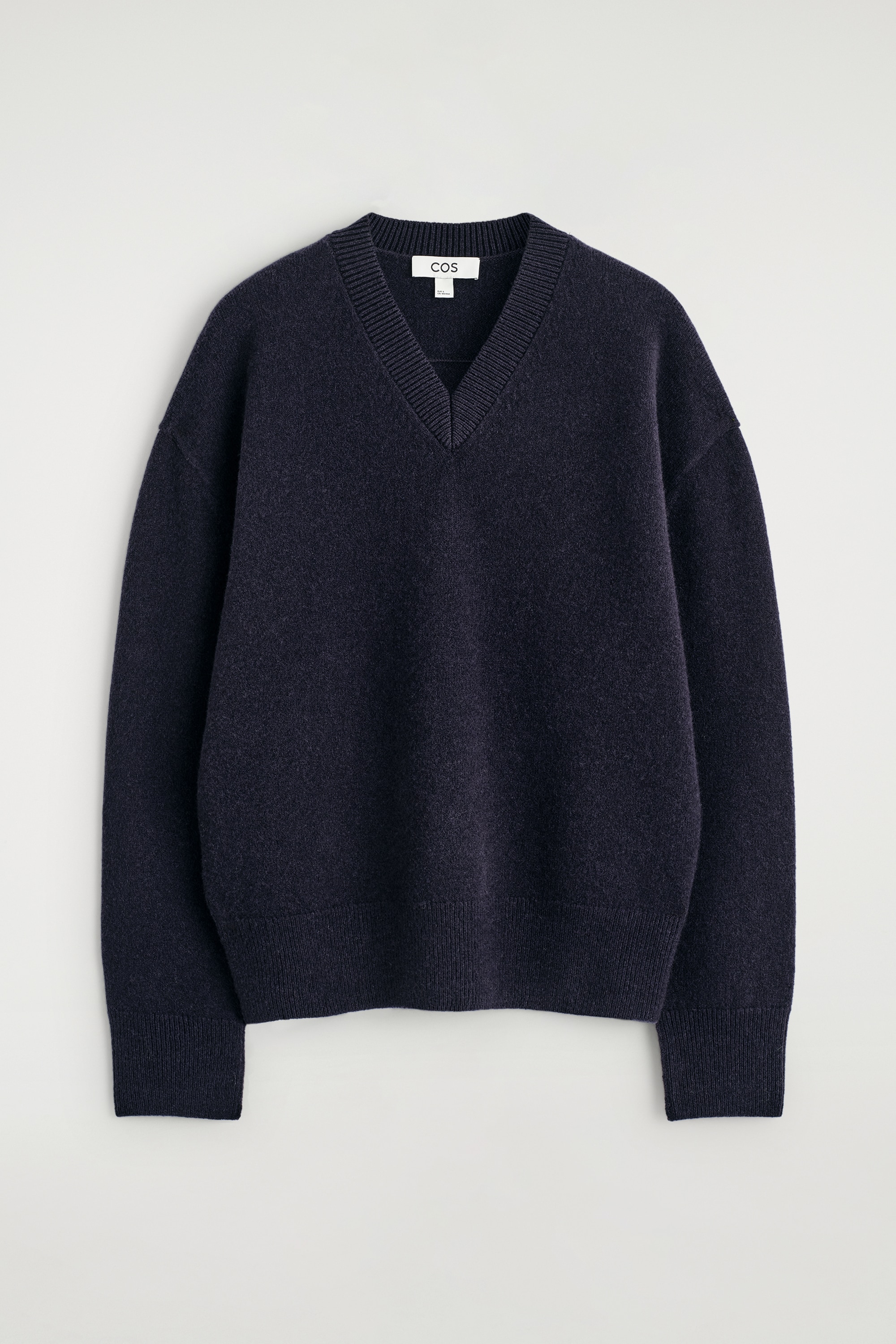 ROUNDED WOOL V-NECK JUMPER - NAVY/GREY MÉLANGE