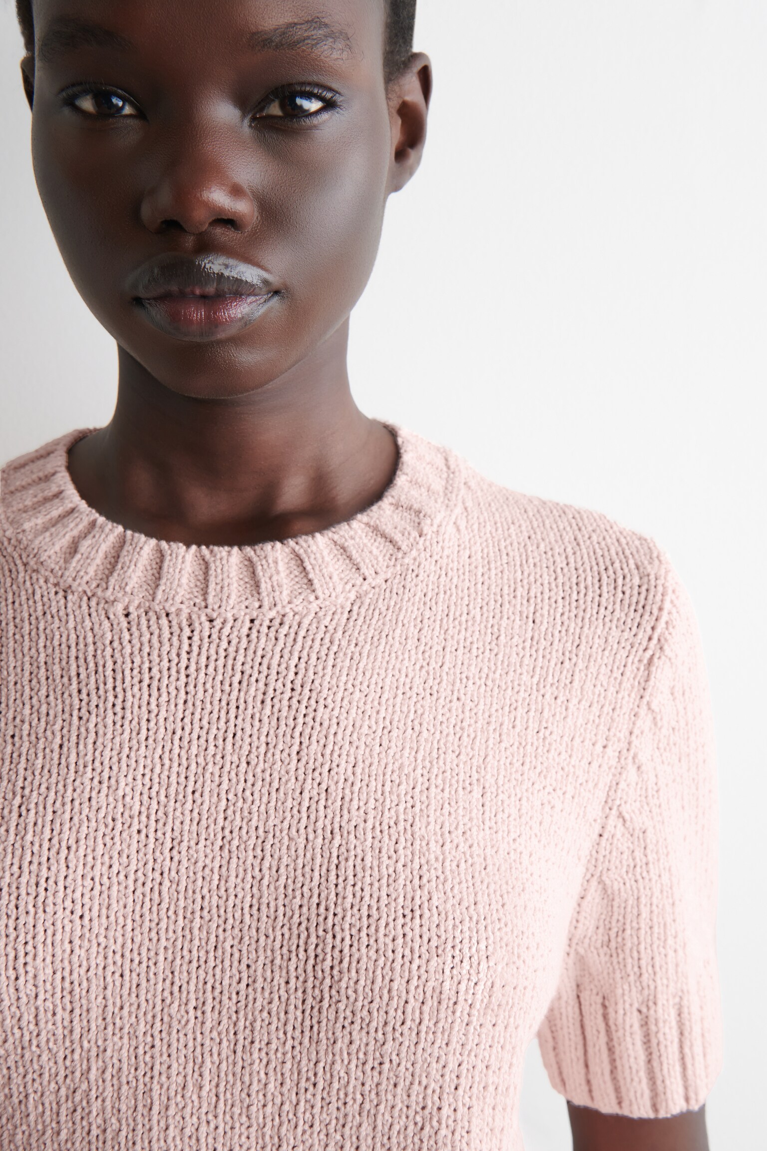 T-SHIRT IN MAGLIA DI COTONE - ROSA CHIARO/ÉCRU - 6