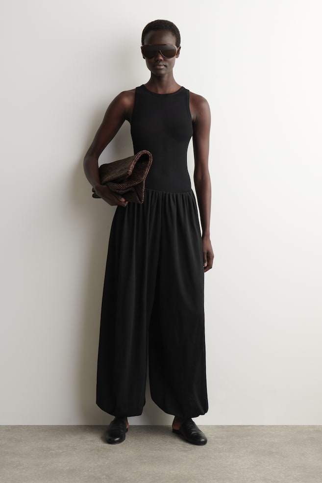 GATHERED JERSEY BALLOON TROUSERS - BLACK - 1