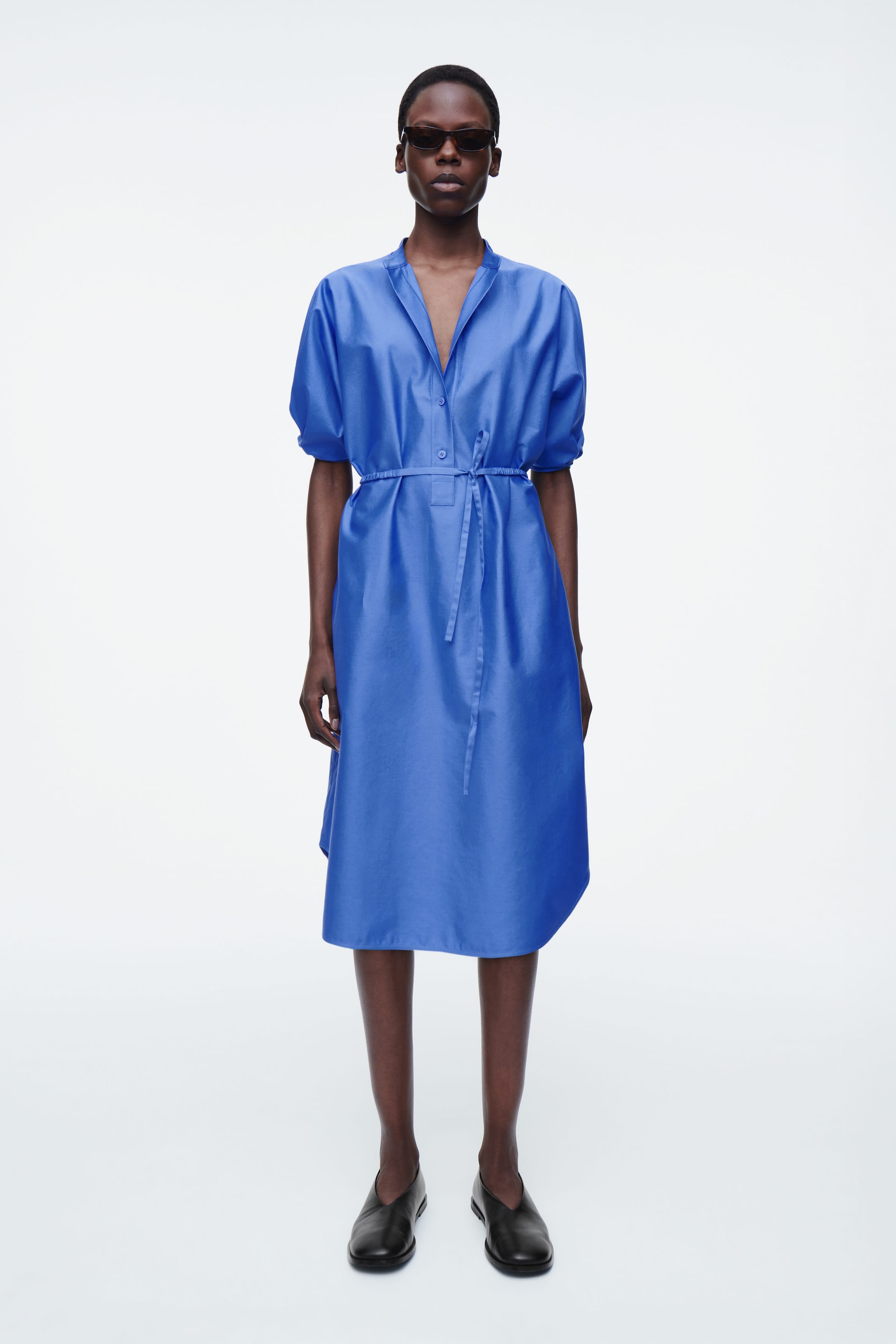 BELTED MIDI SHIRT DRESS