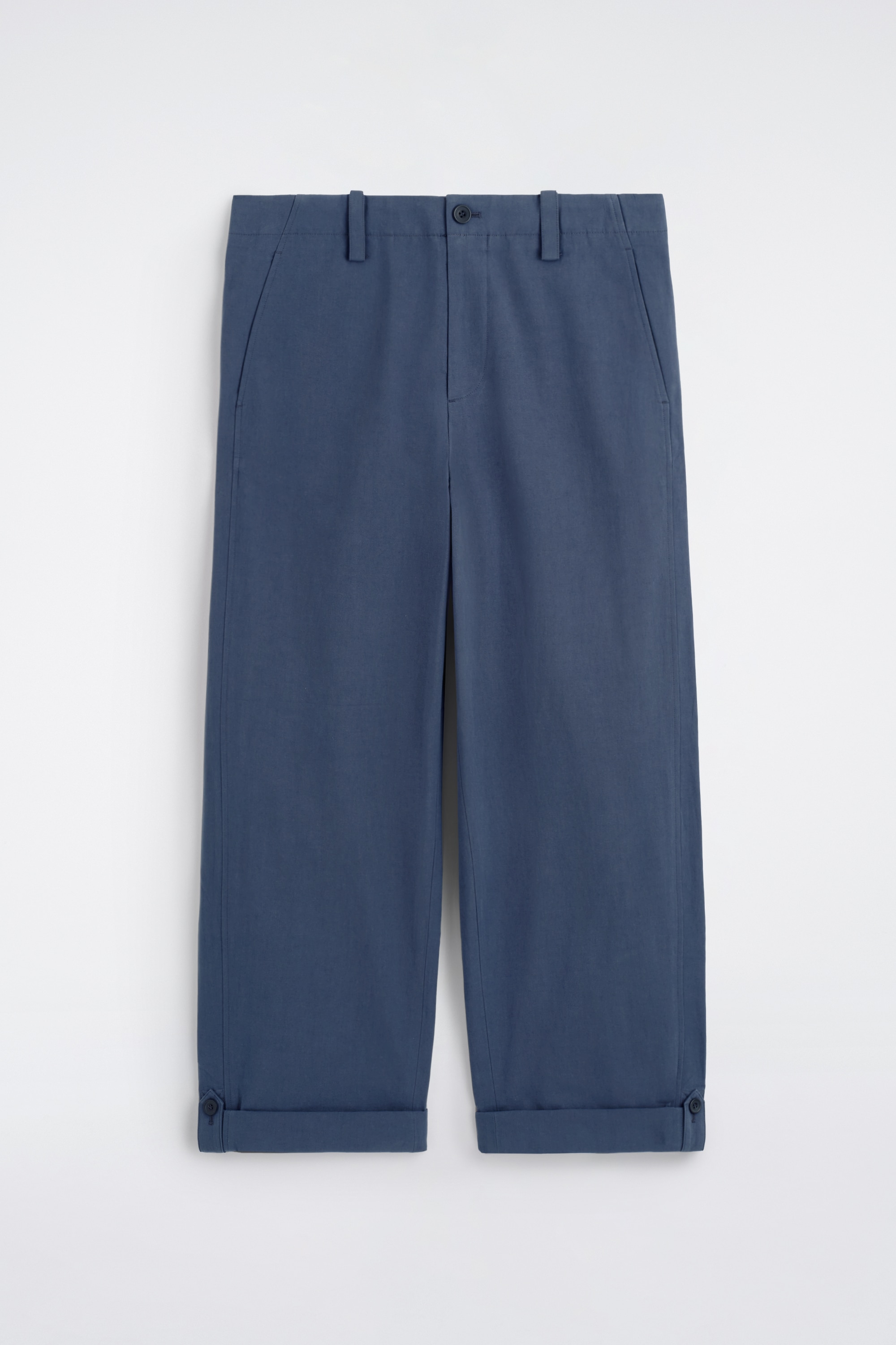 LOCKERE HOSE MIT GERADEM BEIN UND UMSCHLAG - NAVYBLAU/GRAU