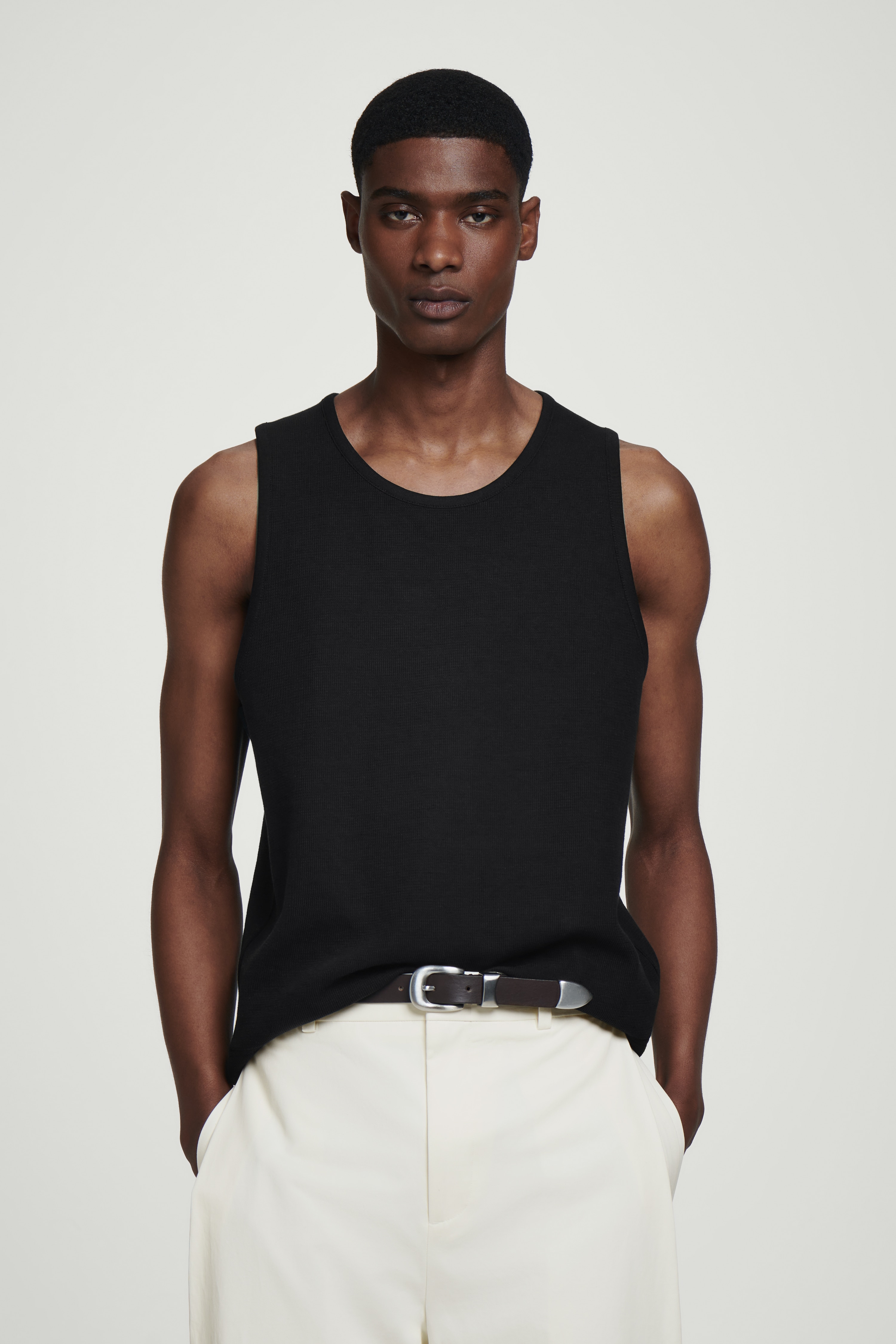 CANOTTA IN JERSEY DI COTONE TESTURIZZATO - NERO