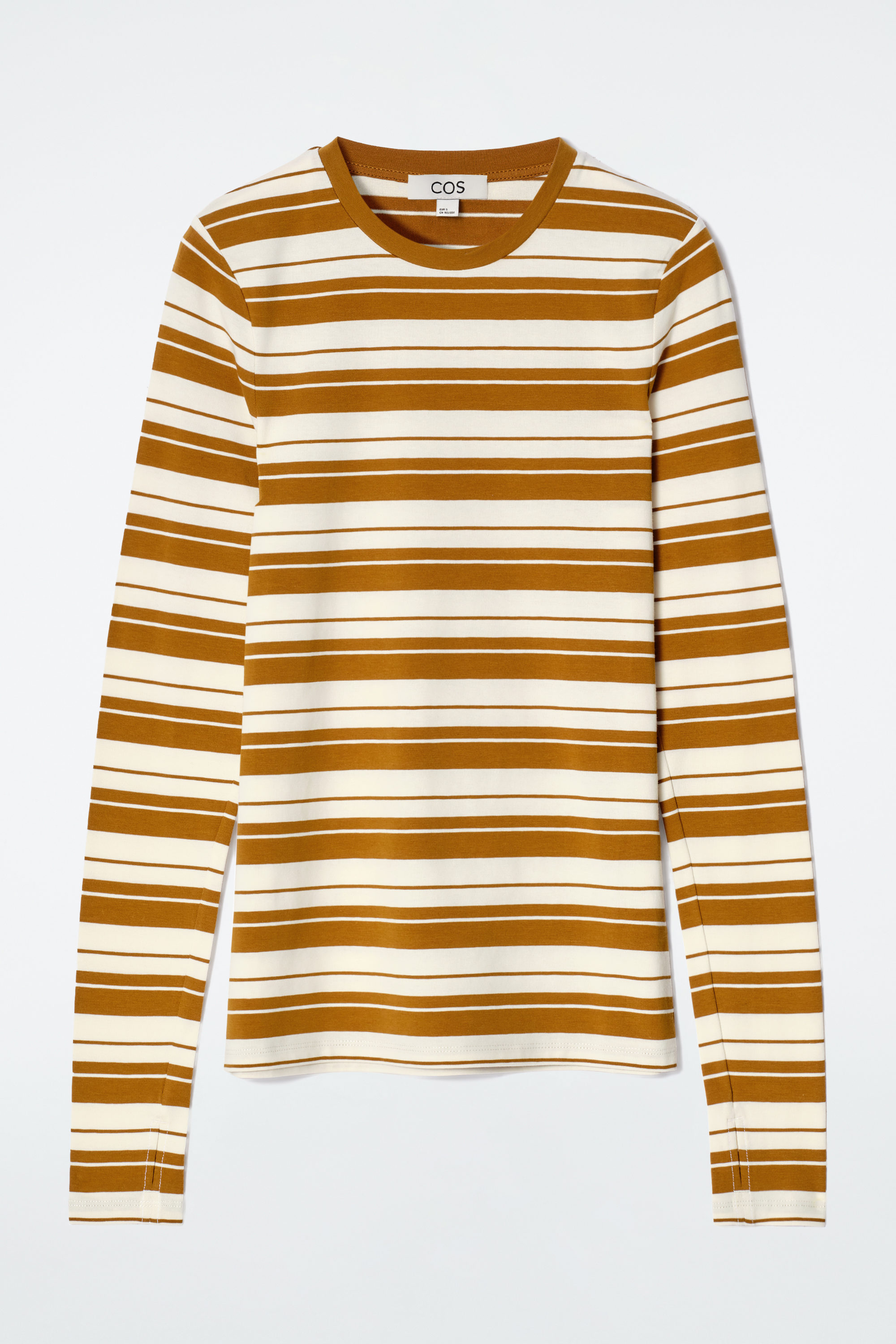 SLIM LIGHTWEIGHT LONG-SLEEVED TOP - BROWN / STRIPED | COS
