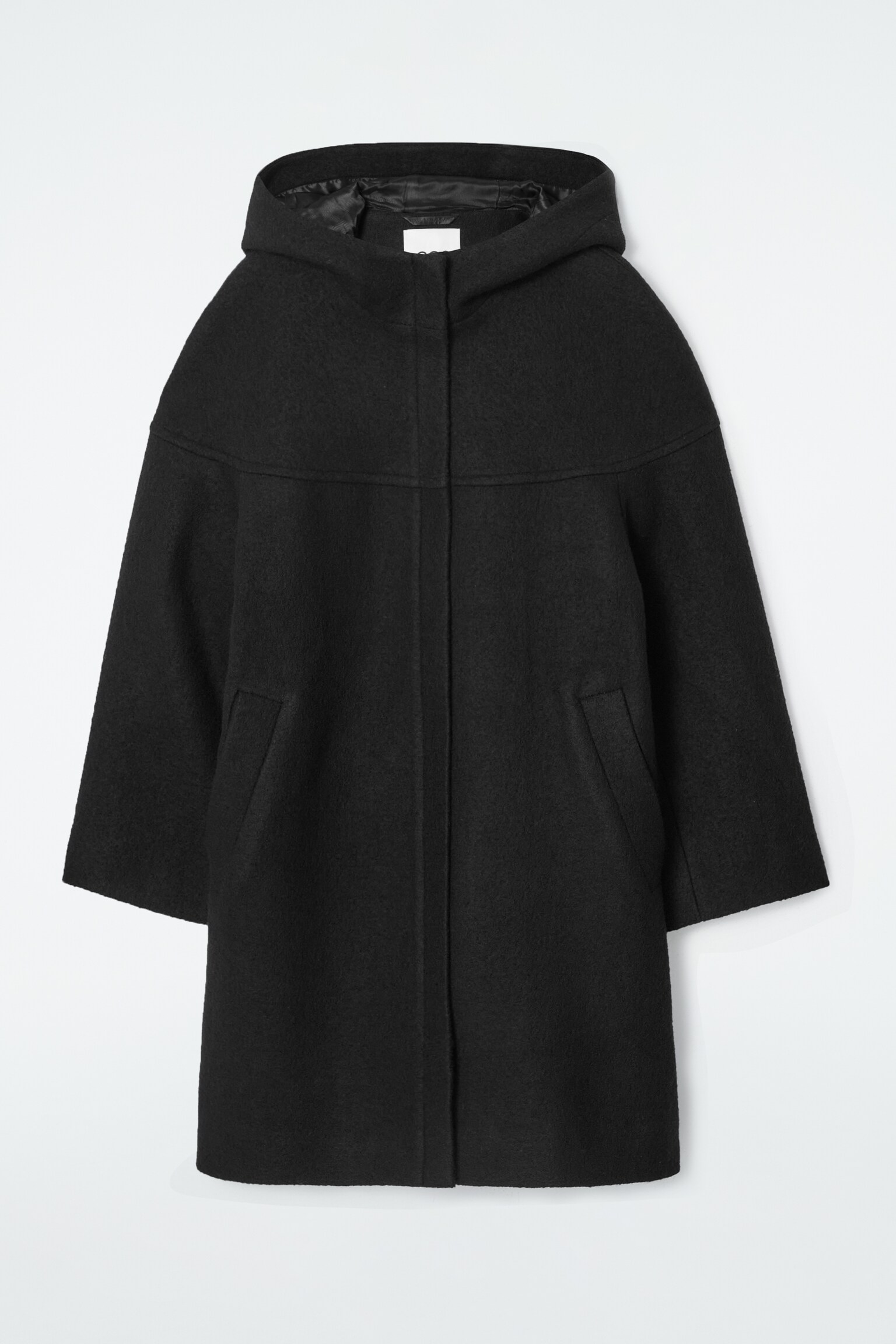 HOODED BOILED-WOOL COAT - BLACK
