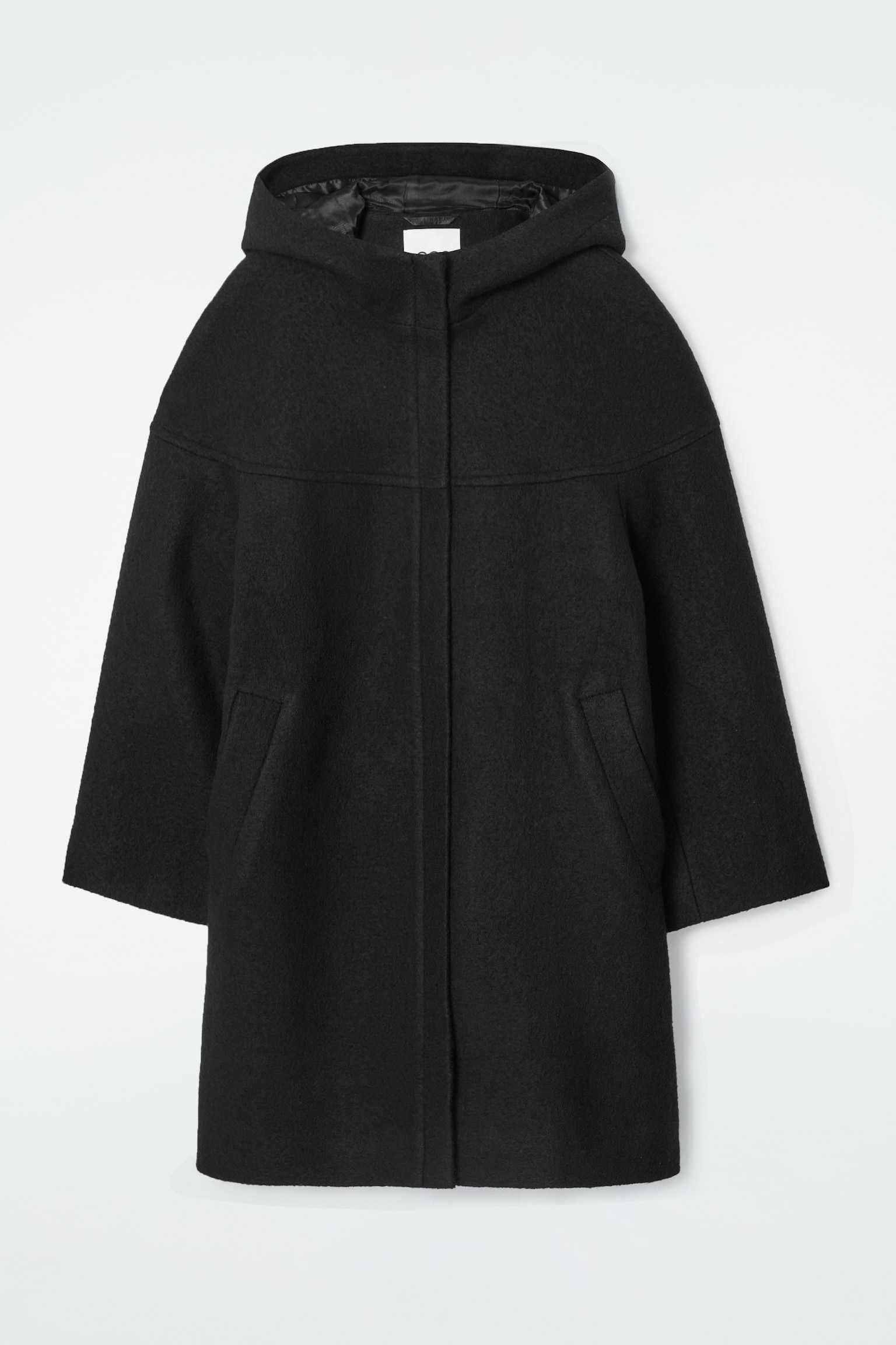 HOODED BOILED-WOOL COAT - BLACK