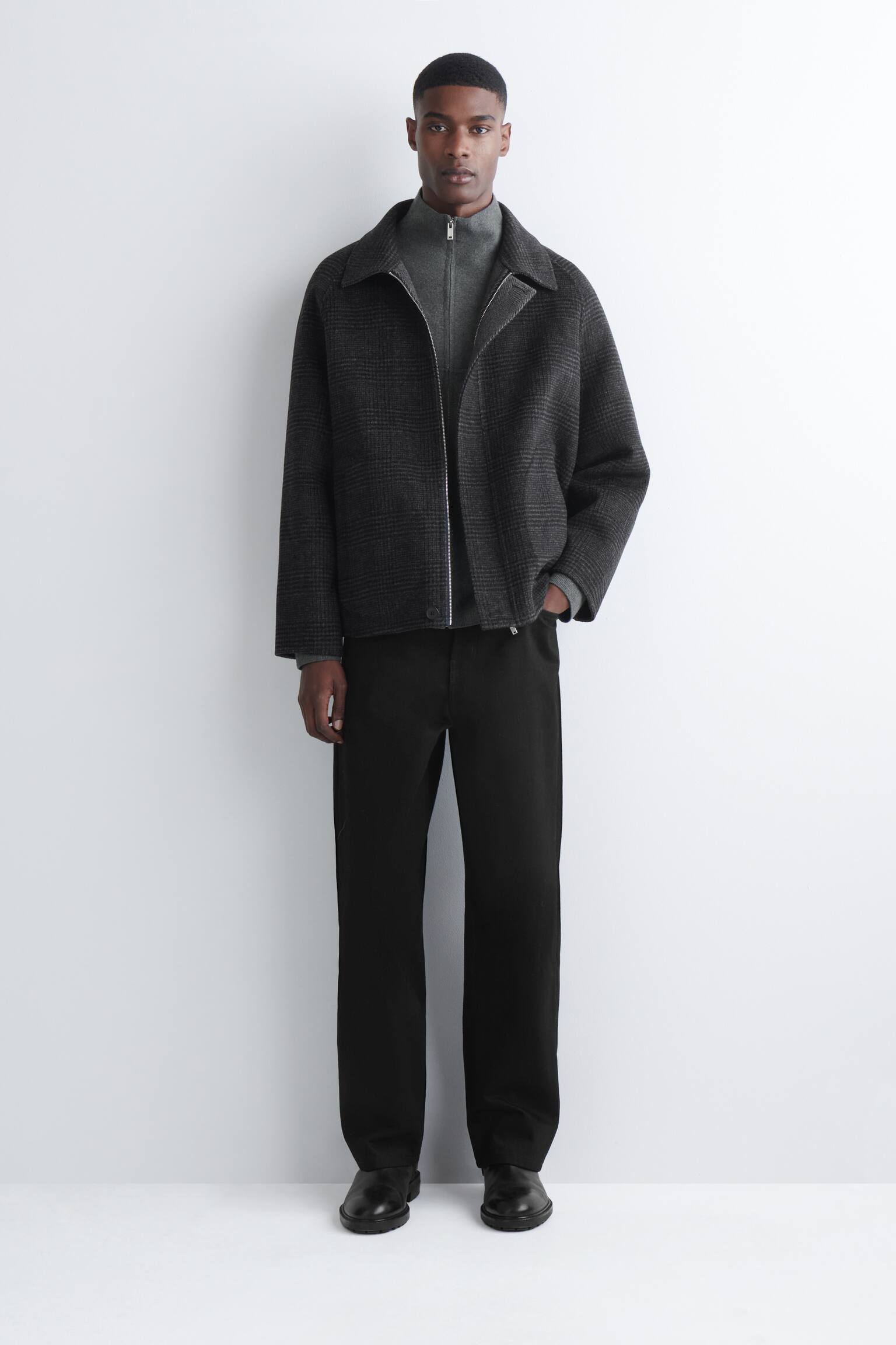 ז'קט רוכסן מצמר מרינו - אפור - 6