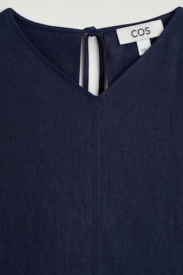 V-NECK OPEN-BACK LINEN MINI DRESS — NAVY 5