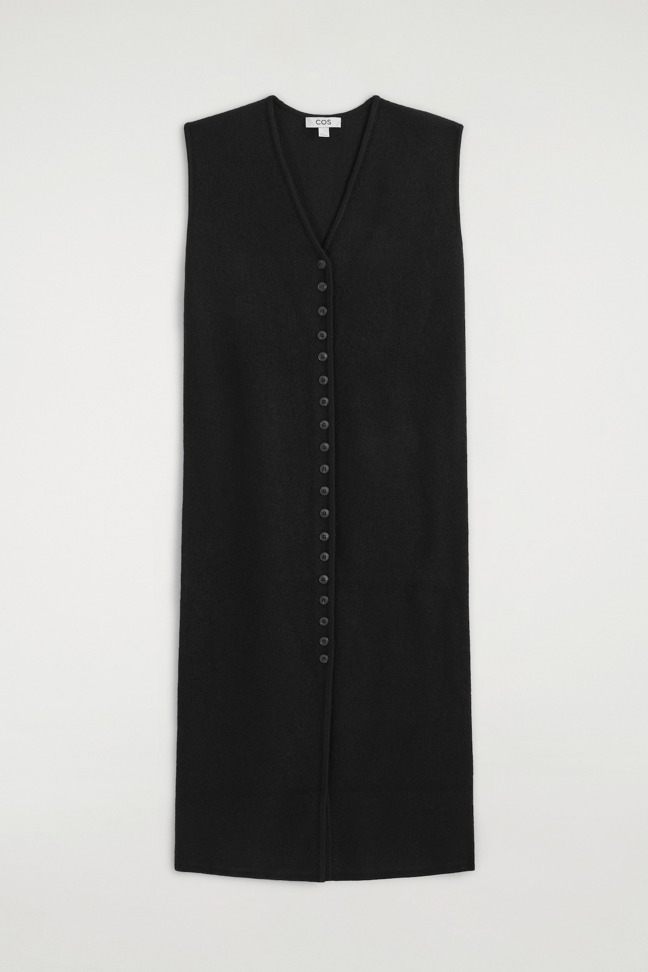 BUTTONED BOILED MERINO WOOL DRESS — BLACK