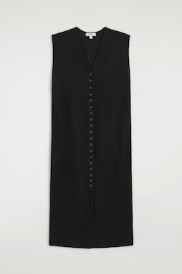 BUTTONED BOILED MERINO WOOL DRESS — BLACK 7