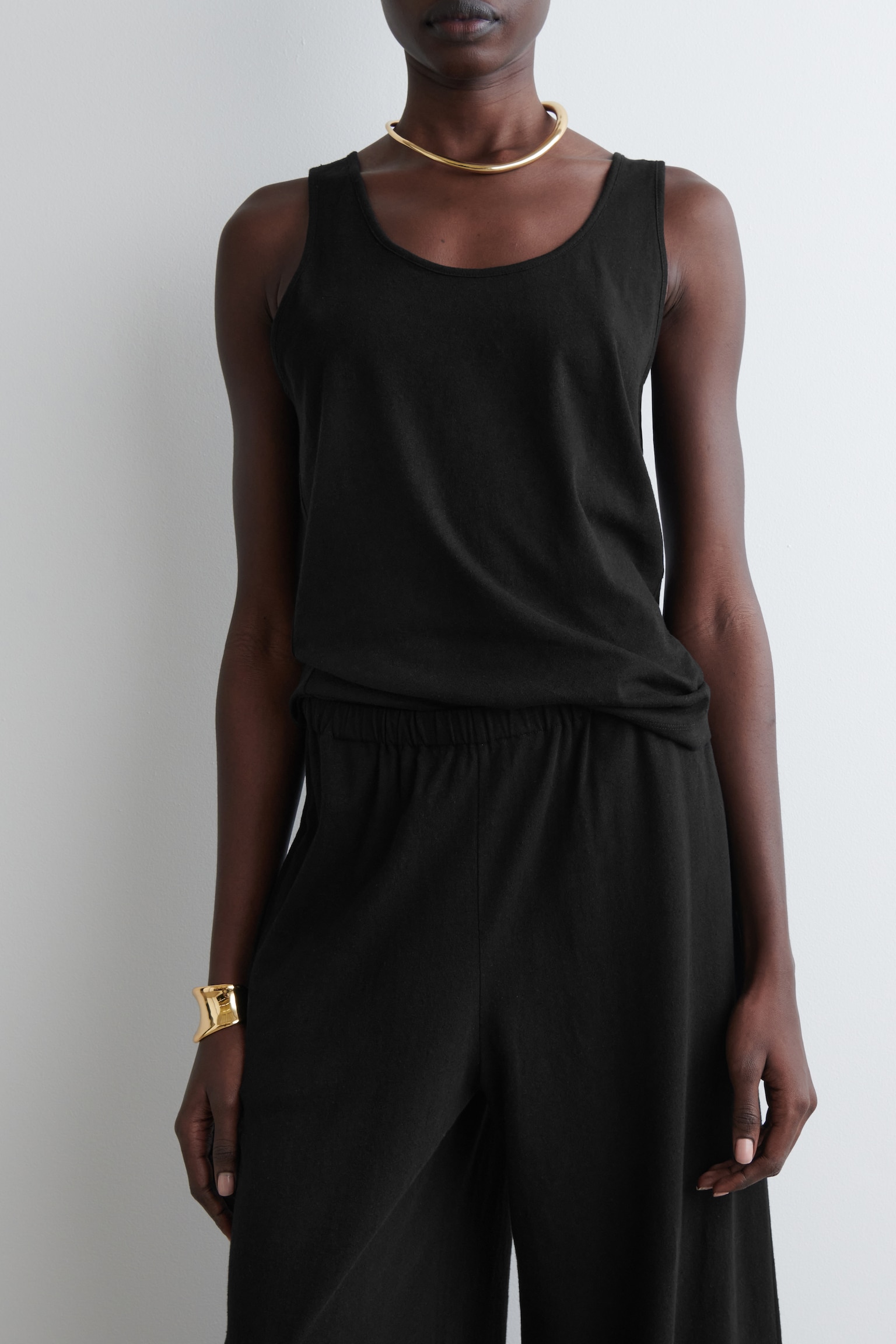 PANTALÓN ANCHO DE ALGODÓN Y LINO - NEGRO - 5