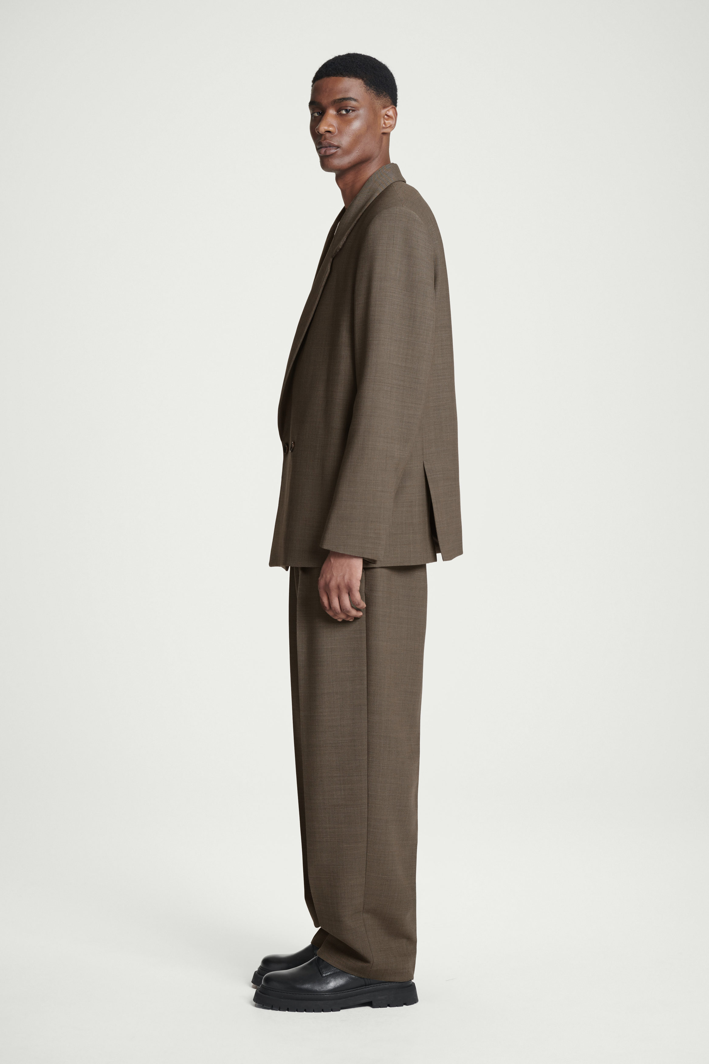 RELAXED DOUBLE-BREASTED WOOL-BLEND BLAZER - DARK BEIGE | COS
