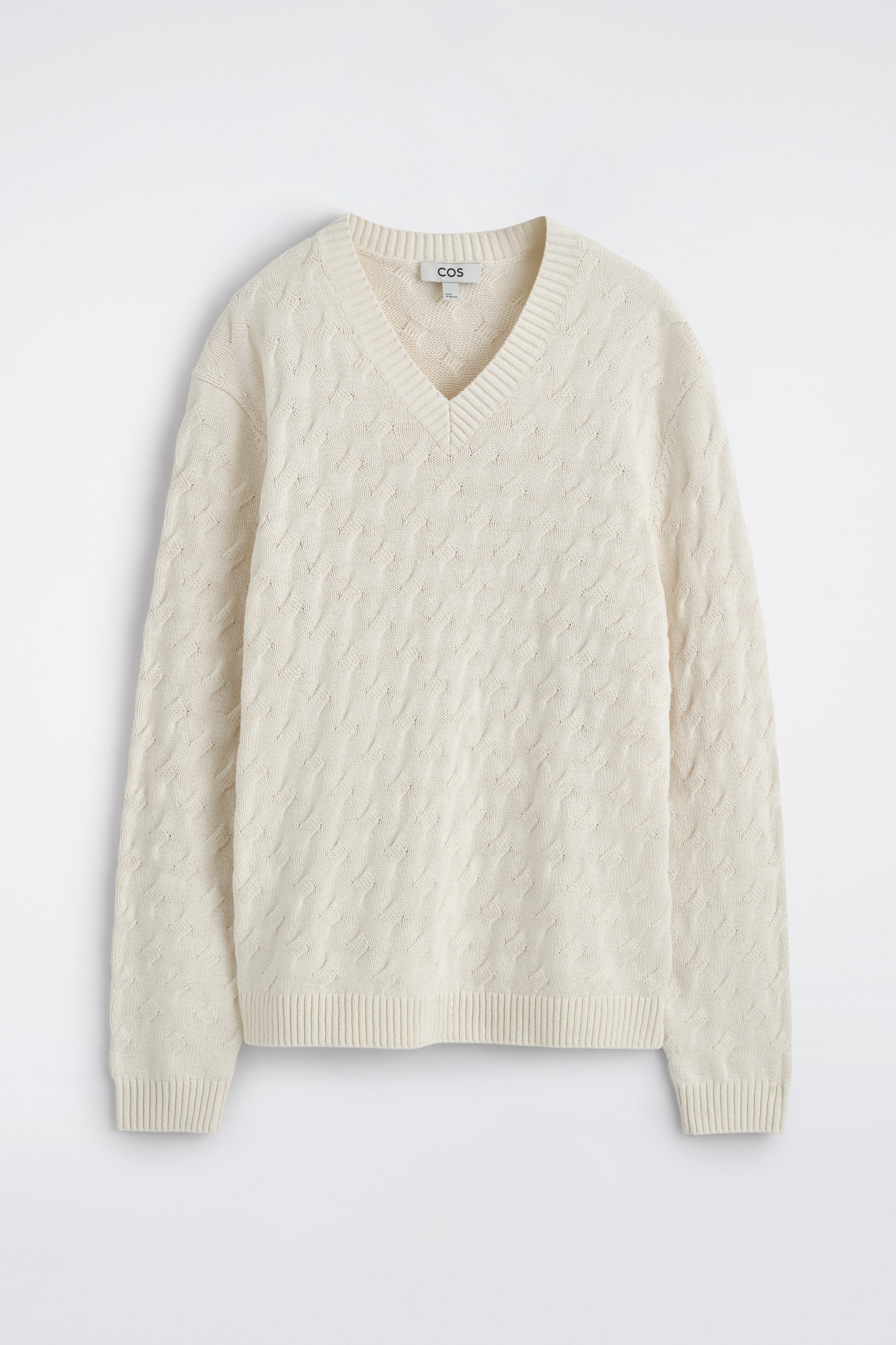 CABLE-KNIT COTTON-SILK V-NECK JUMPER - OFF-WHITE